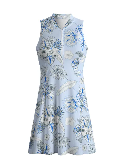 Cherryswing Blue and White Flowers Golf Dress With Shorts