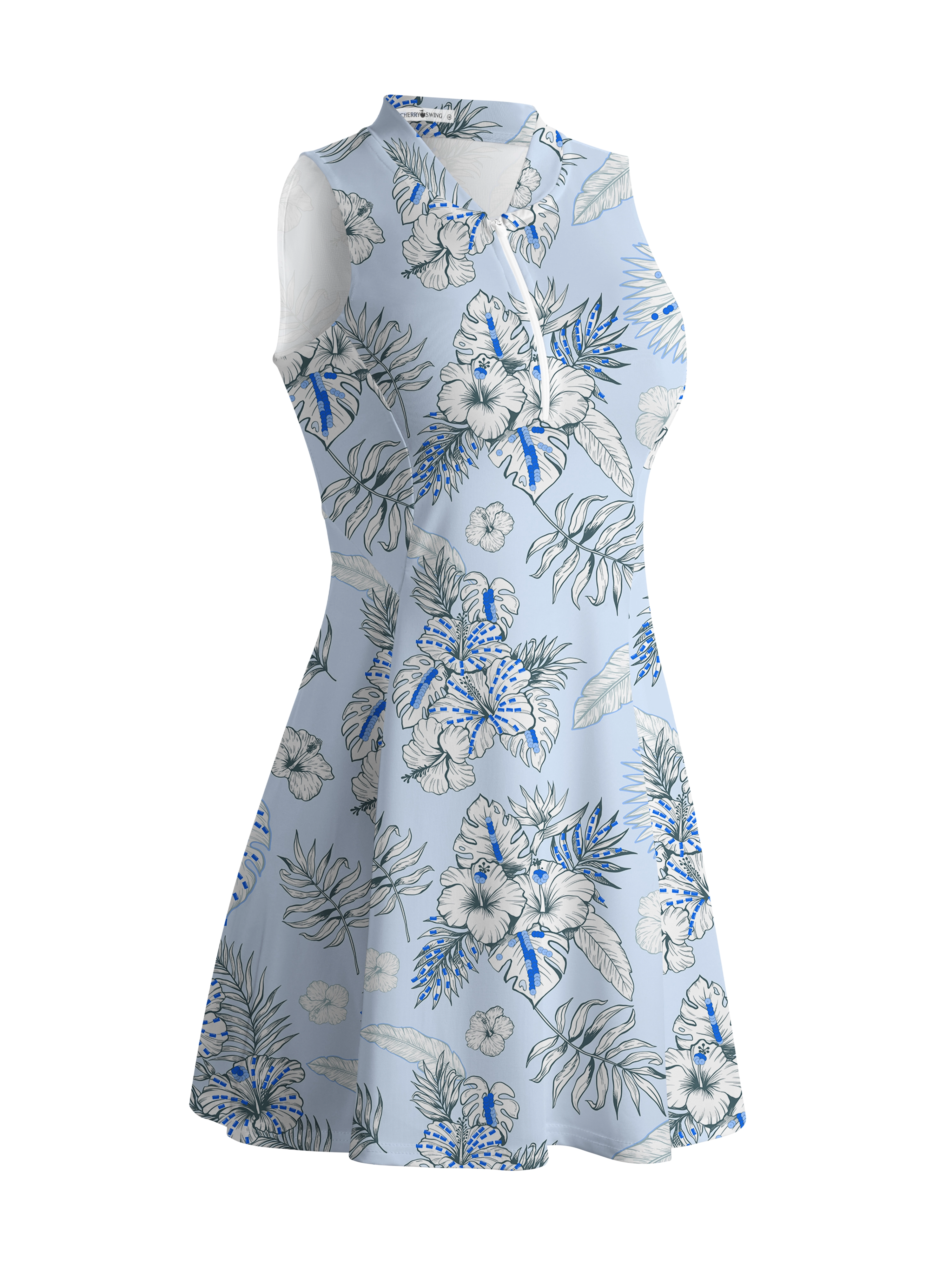 Cherryswing Blue and White Flowers Golf Dress With Shorts