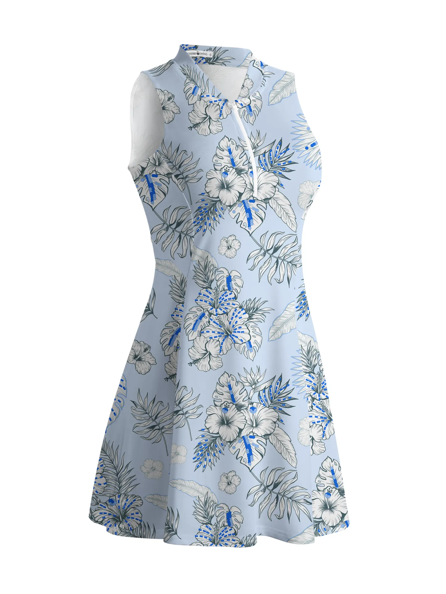 Cherryswing Blue and White Flowers Golf Dress With Shorts