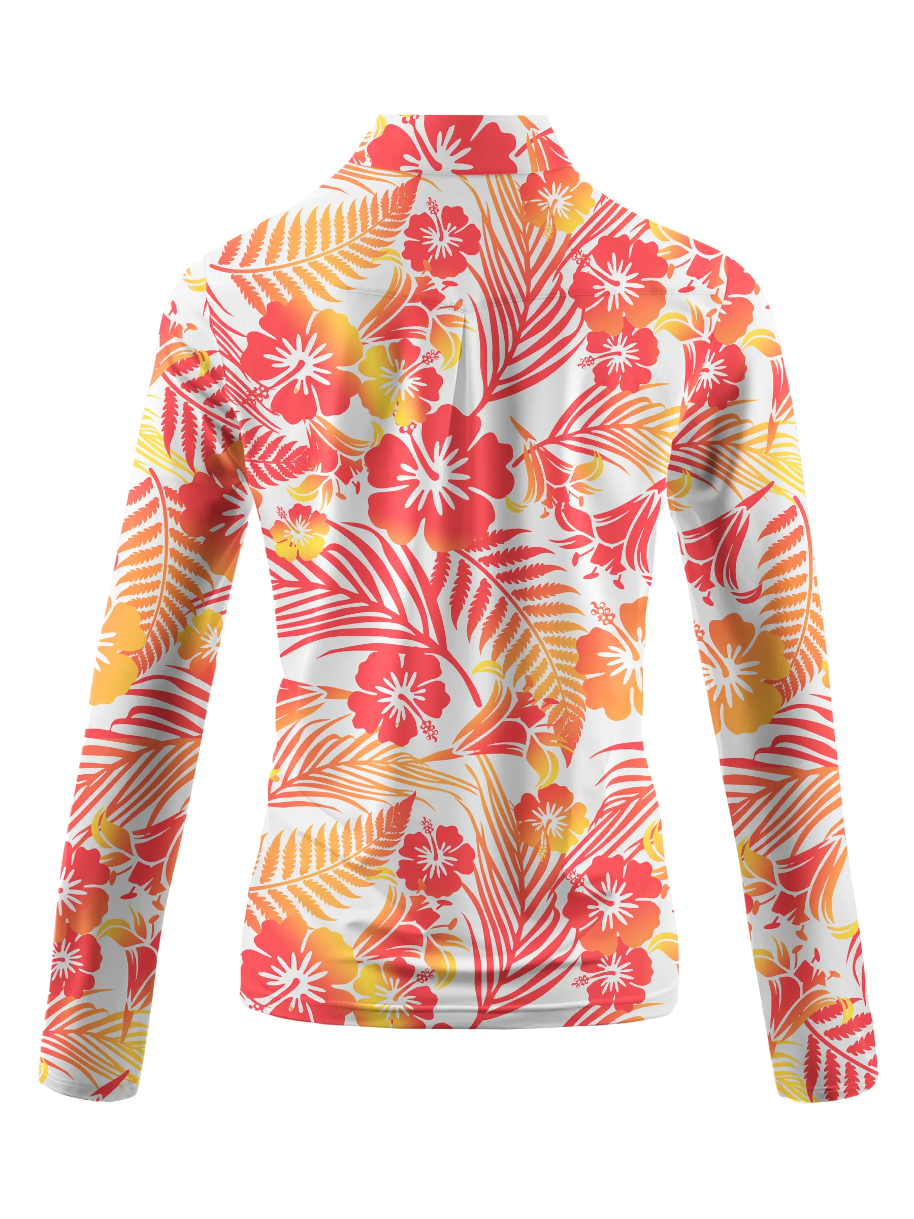 Cherryswing Women's  Tropical Blossom Long Sleeve Golf Polo Shirt