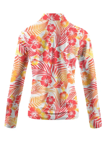 Cherryswing Women's  Tropical Blossom Long Sleeve Golf Polo Shirt