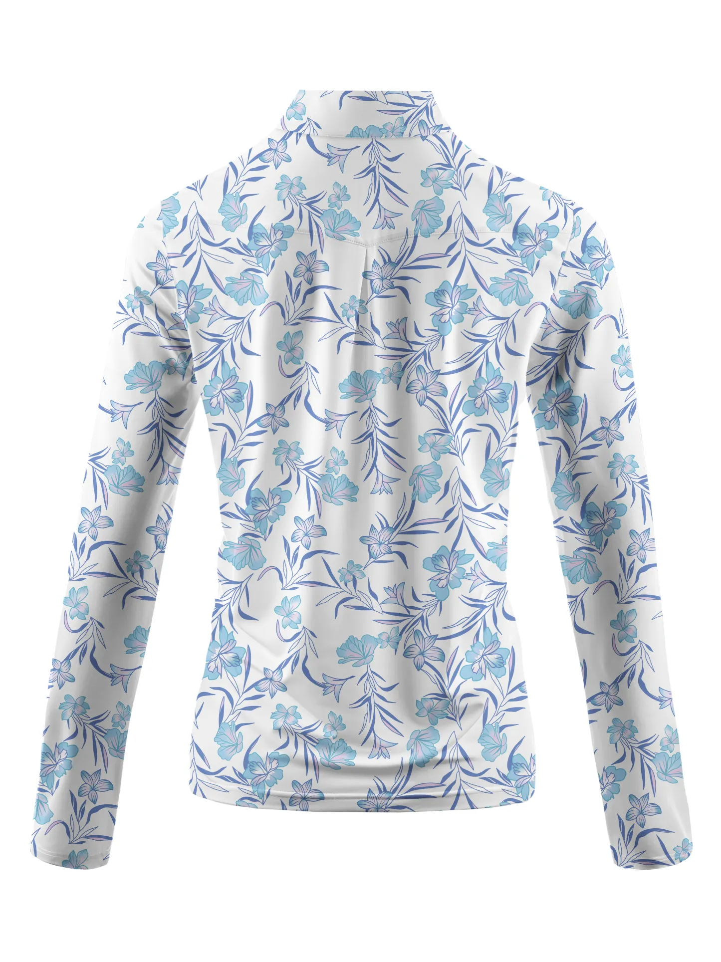Cherryswing Women's Blue Floral Long Sleeve Polo Shirt
