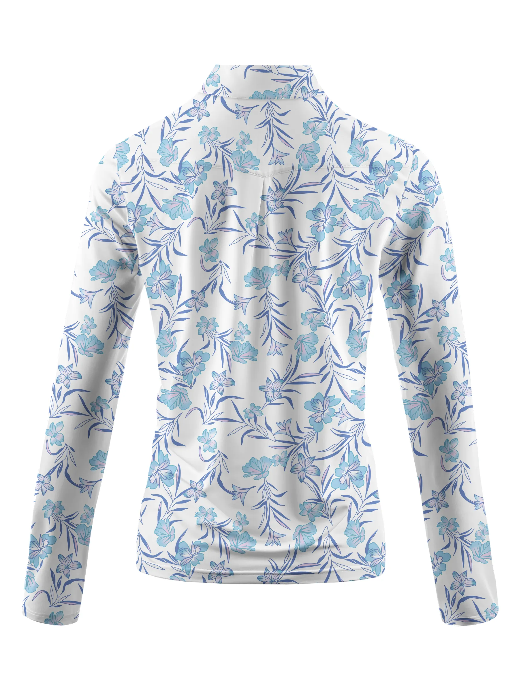 Cherryswing Women's Blue Floral Long Sleeve Polo Shirt