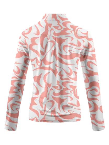 [Copy]Cherryswing Women's Coral Bloom Abstract Long Sleeve Polo Shirt
