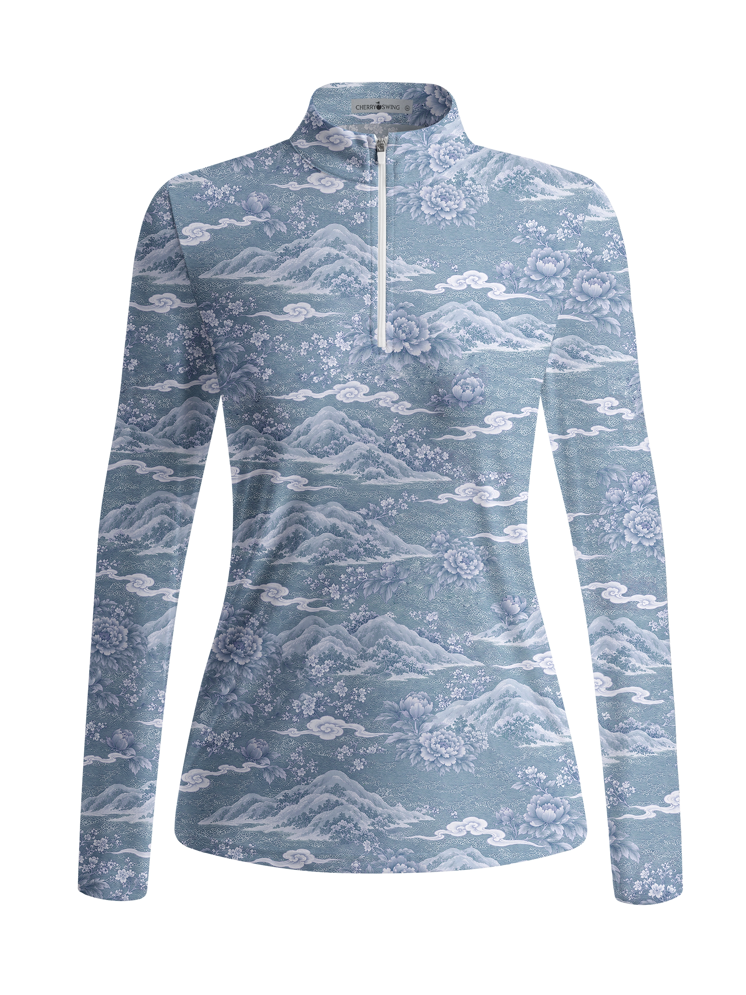 Cherryswing Women's Oriental Mountain Peony Long Sleeve Golf Shirt