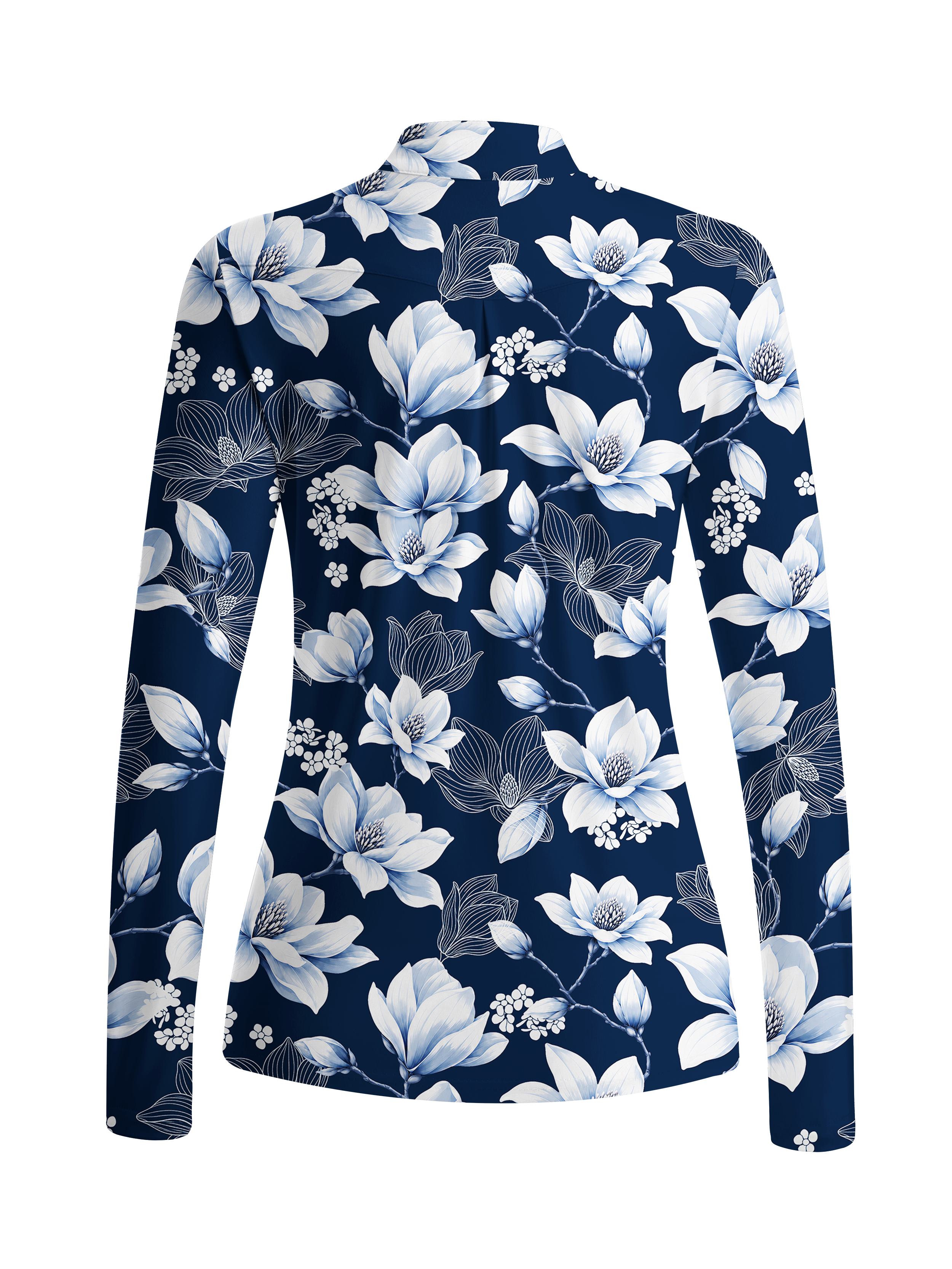 Cherryswing Women's Porcelain Style Magnolia Print Long Sleeve Golf