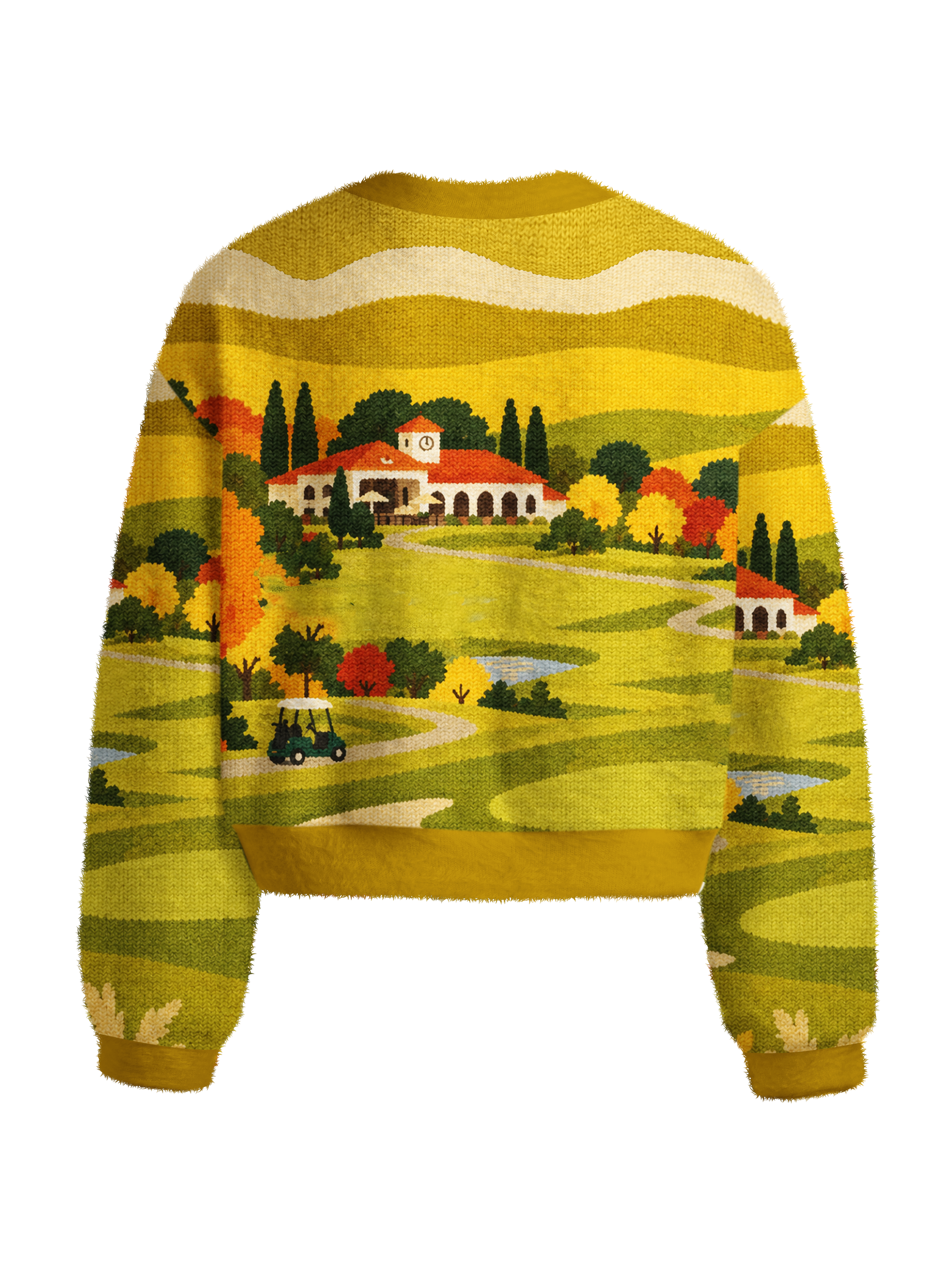 Cherryswing Women's Pastoral Landscape Fuzzy Knit Golf Sweater