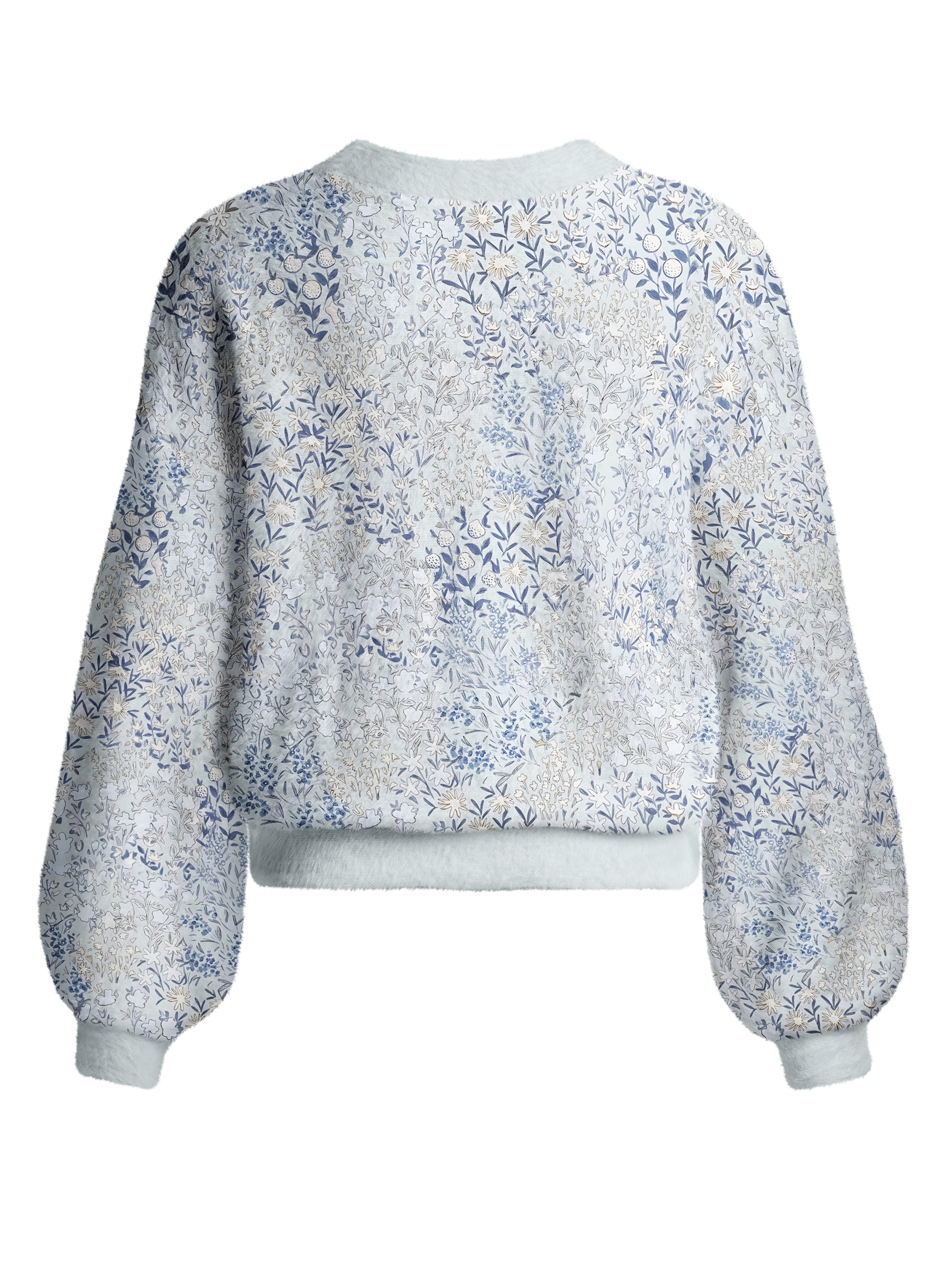 Cherryswing Women's Porcelain Botanical Sketch Fuzzy Knit Golf Cardigan