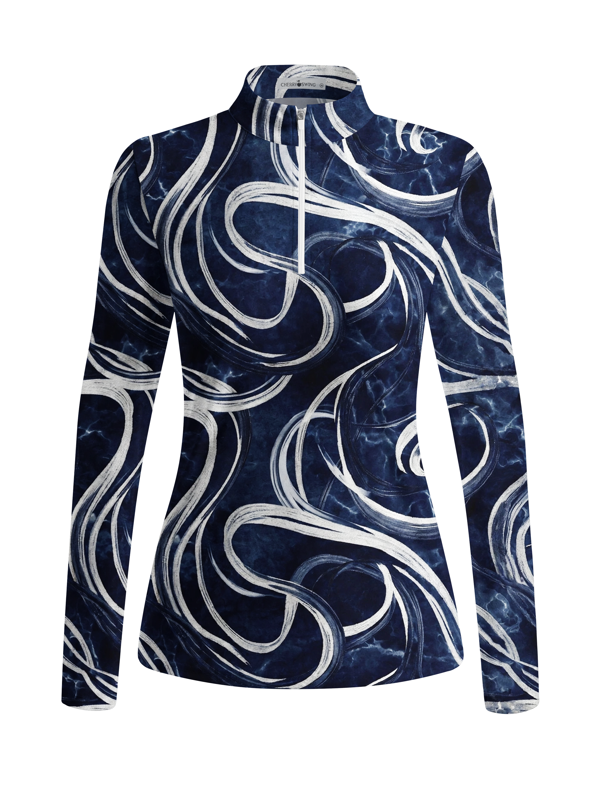 Cherryswing Women's Silver Swirl Marble Long Sleeve Golf Shirt