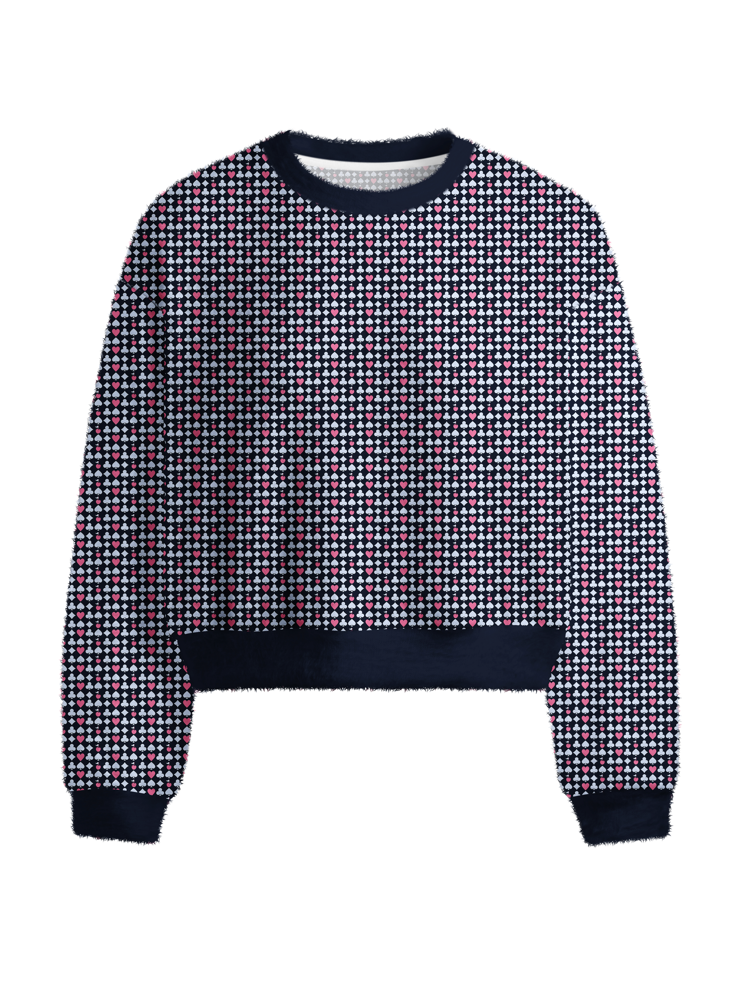 Cherryswing Women's Poker Print Fuzzy Knit Sweater