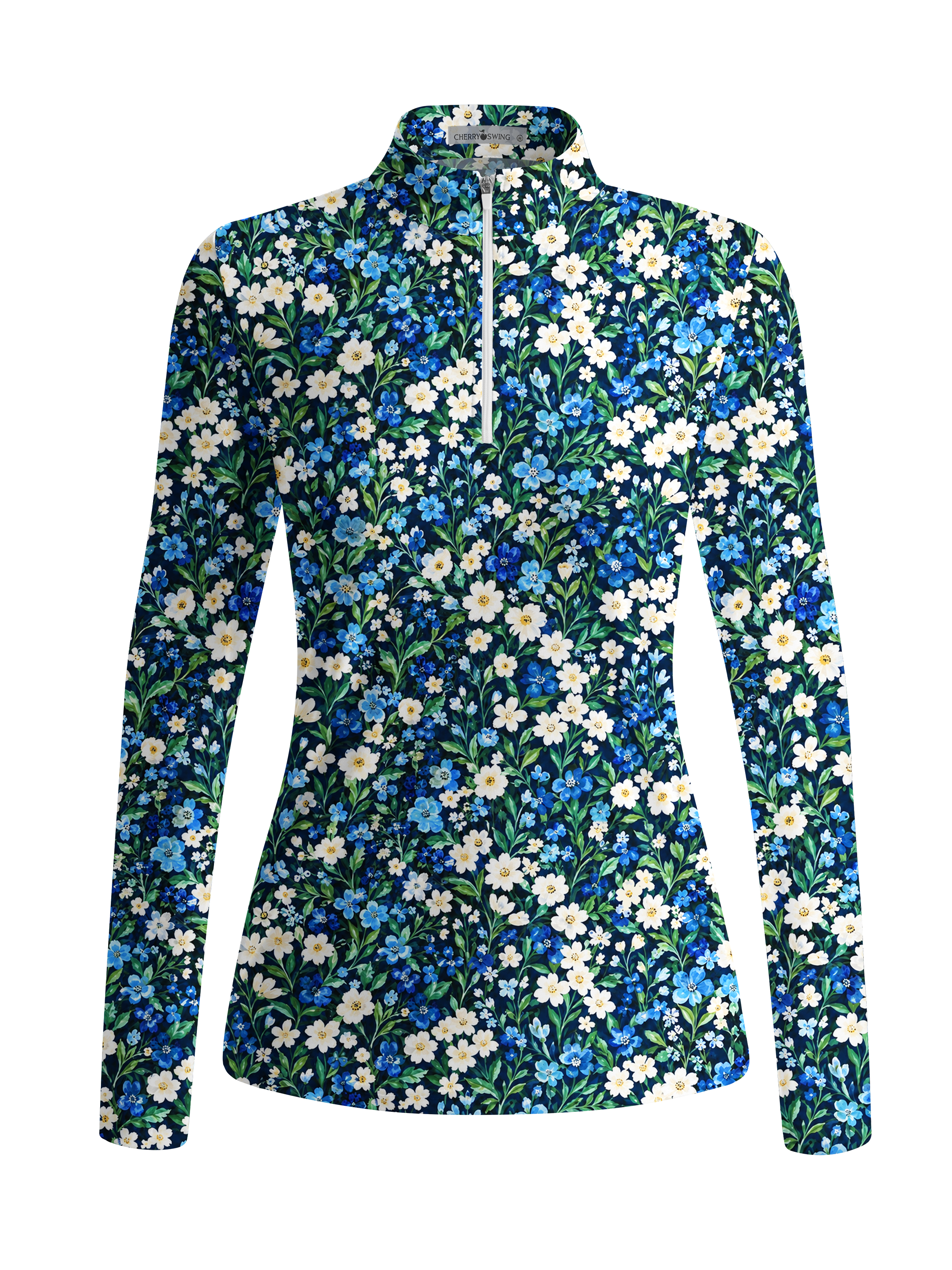 Cherryswing Women's Midnight Garden Floral Print Long Sleeve Golf Shirt