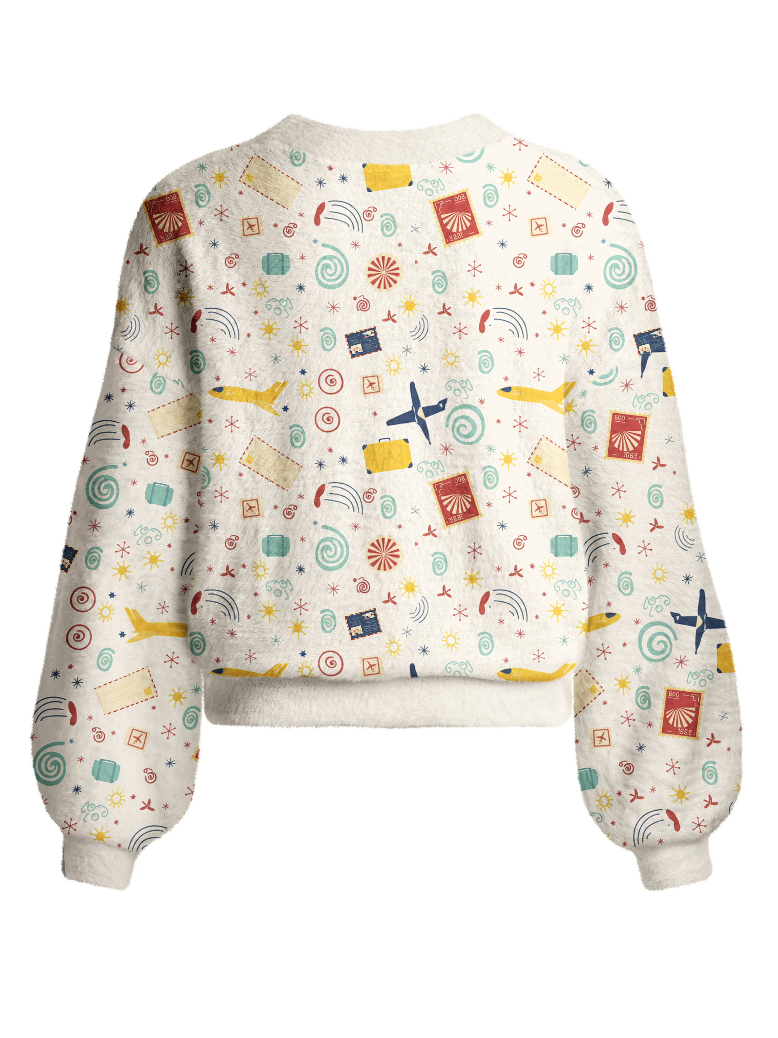 Cherryswing Women's Passport Print Fuzzy Knit Golf Cardigan