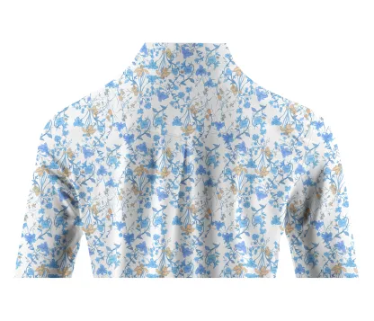 Cherryswing Women's Blue Floral Print Long Sleeve Golf Polo