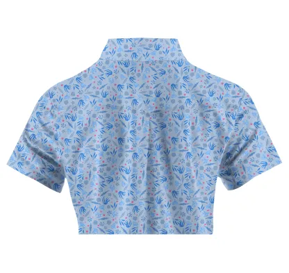 Cherryswing Women's  Sky Blue Floral Golf Sleeve Polo Shirt