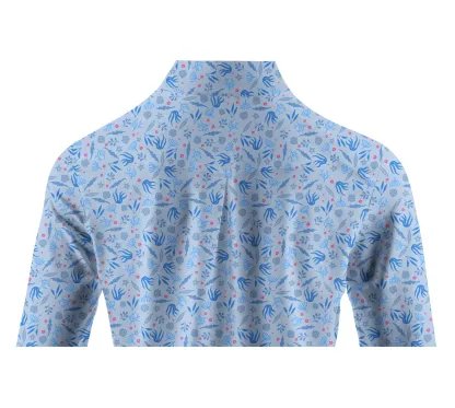Cherryswing Women's Sky Blue Floral Long Sleeve Polo Shirt