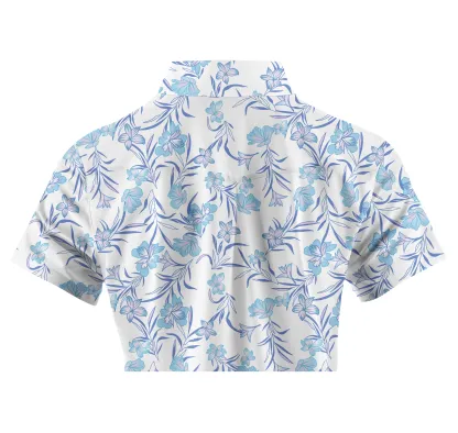 Cherryswing Women's Blue Floral Golf Sleeve Polo Shirt