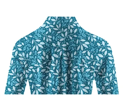 Cherryswing Women's Teal Leaf Motif Long Sleeve Golf Polo Shirt