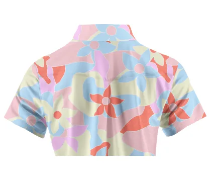 Cherryswing Women's Vibrant Floral Pattern Short Sleeve Polo Shirt