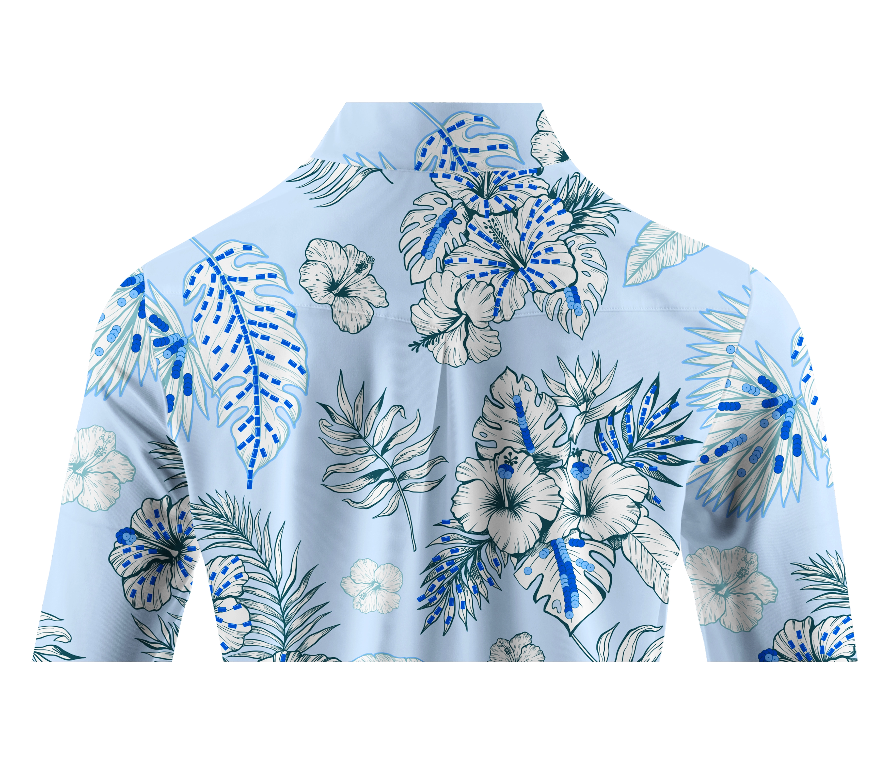 Cherryswing Women's Blue and White Flowers Golf Long Sleeve Polo Shirt