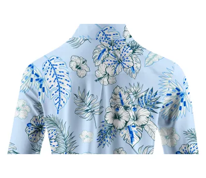 Cherryswing Women's Blue and White Flowers Golf Long Sleeve Polo Shirt