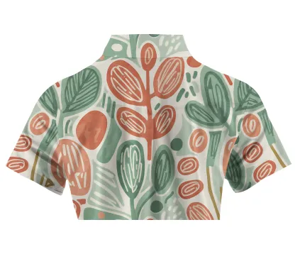 Cherryswing Women's Doodle Foliage Print Short Sleeve Polos