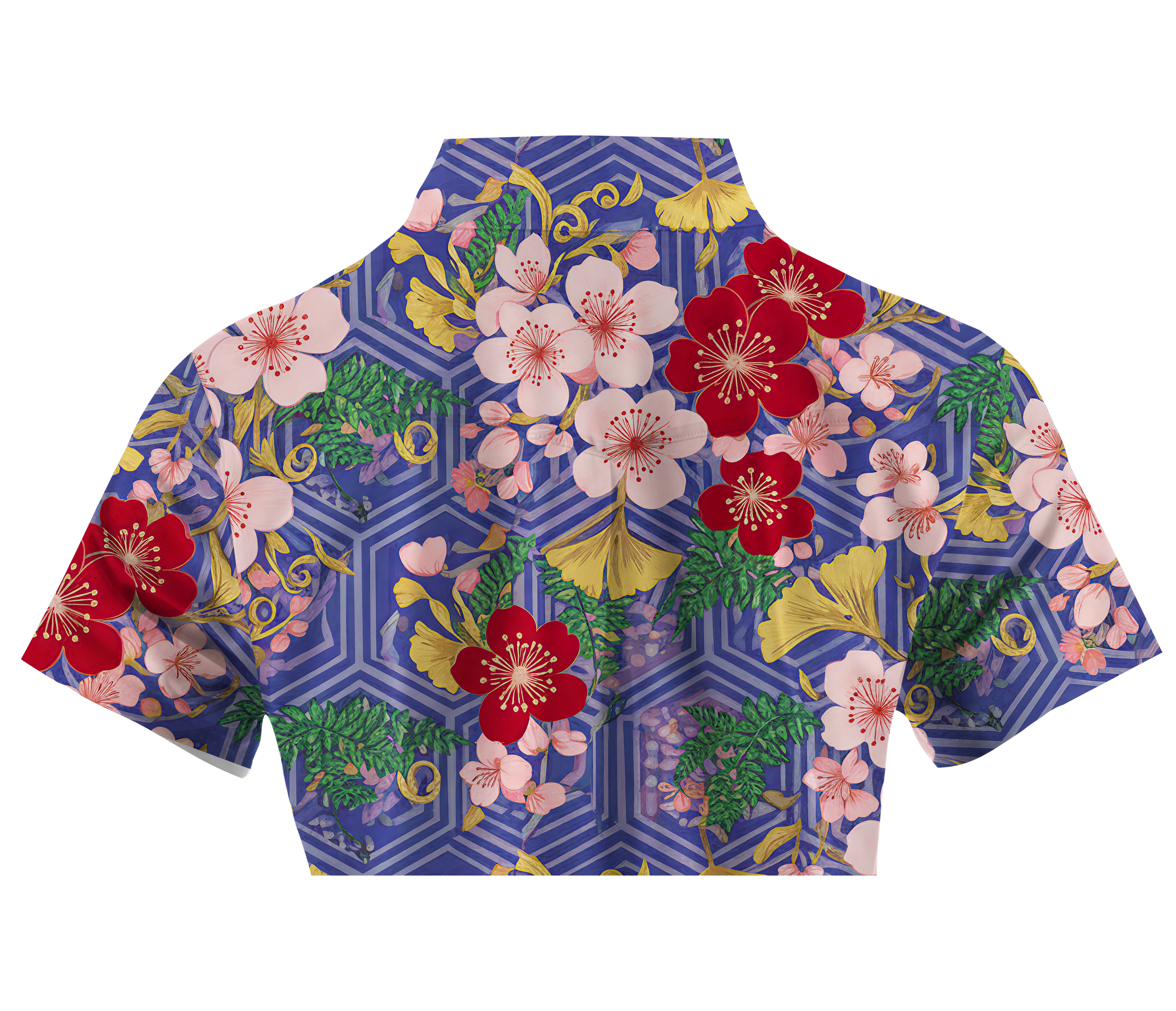 Cherryswing Women's Oriental Blossom Print Short Sleeve Polos