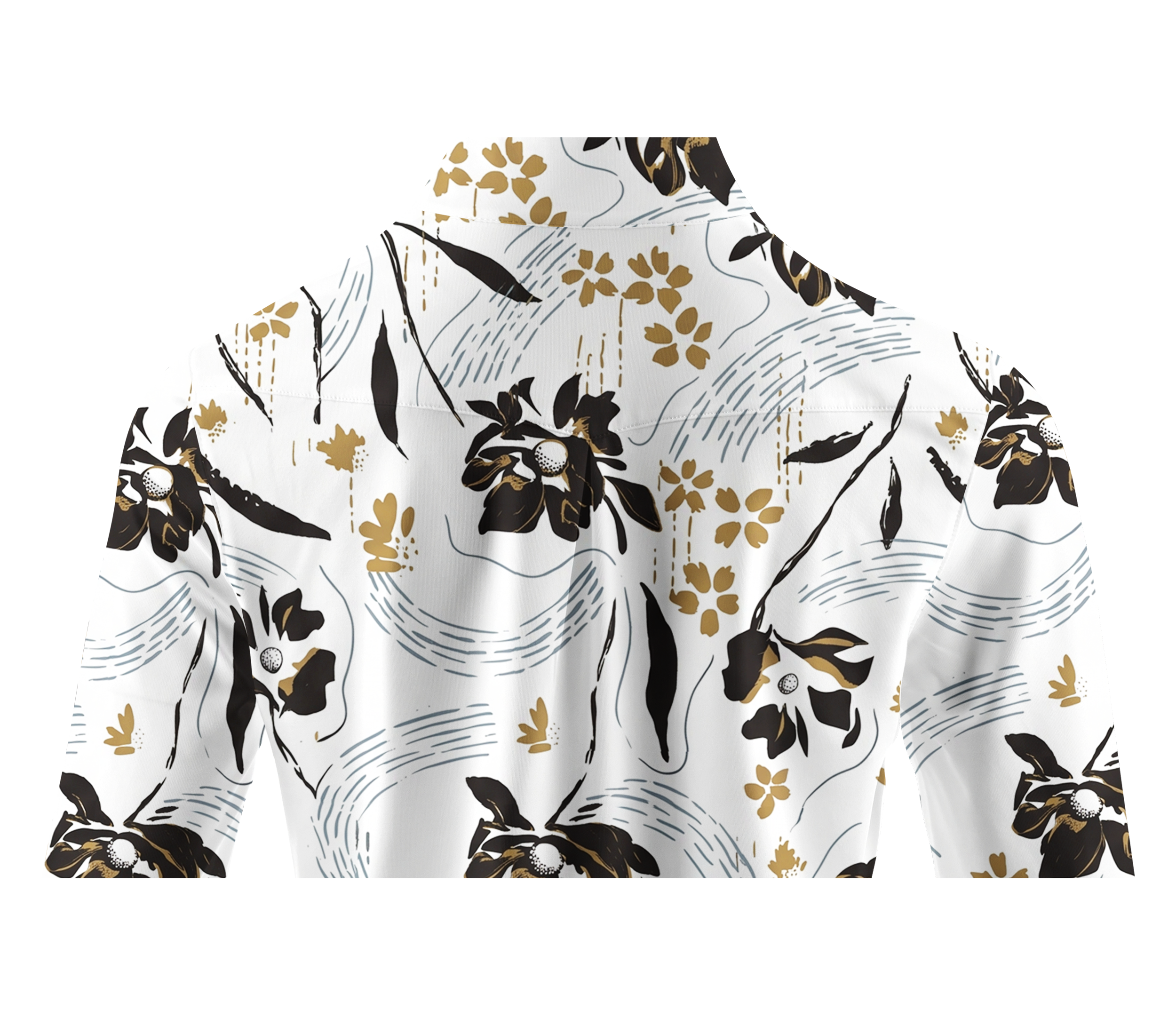 Cherryswing Women's Abstract Floral Wave Pattern Long Sleeve Golf Shirt