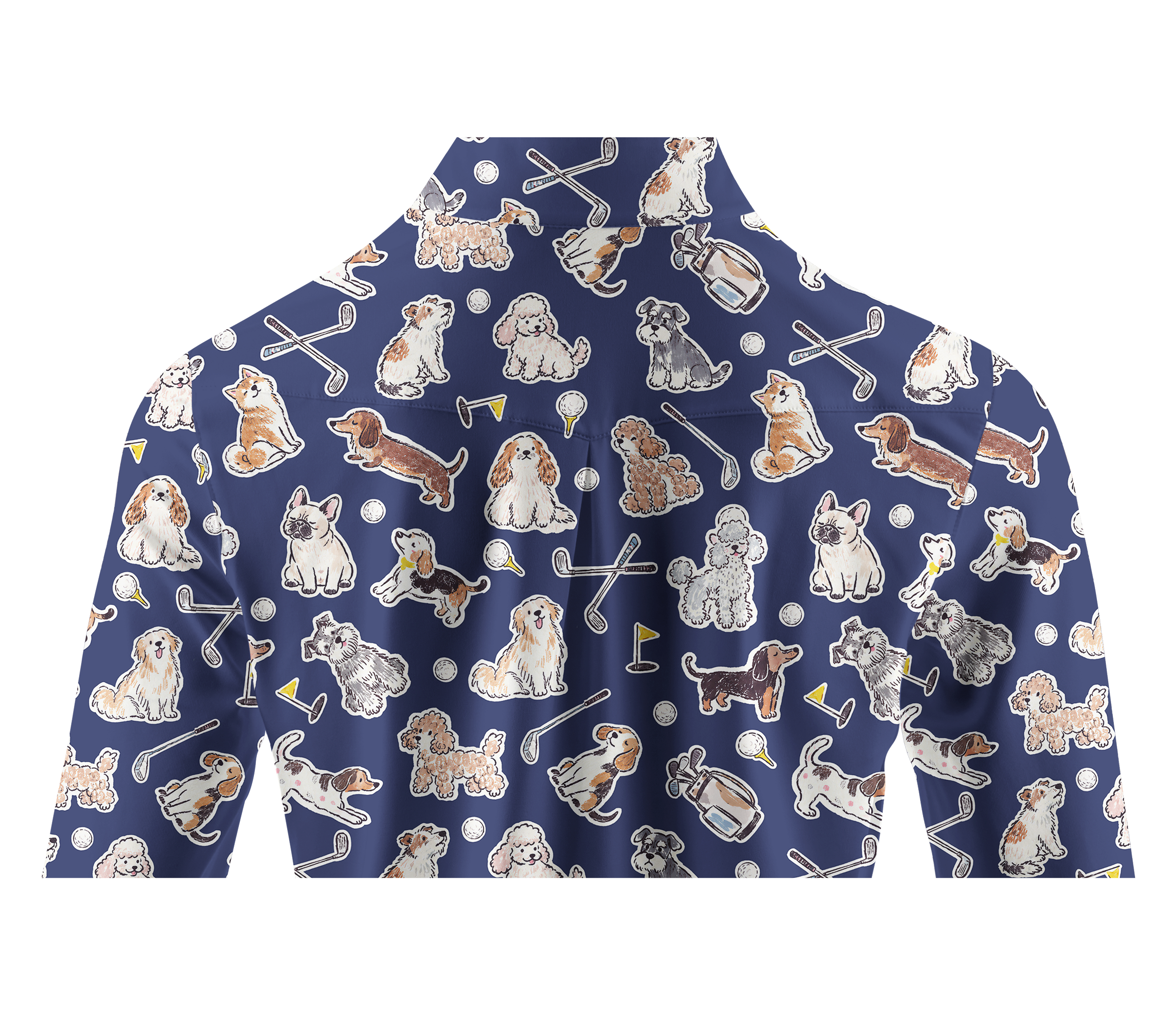 Cherryswing Women's Playful Pups and Golf Gear Print Long Sleeve Polo Shirt