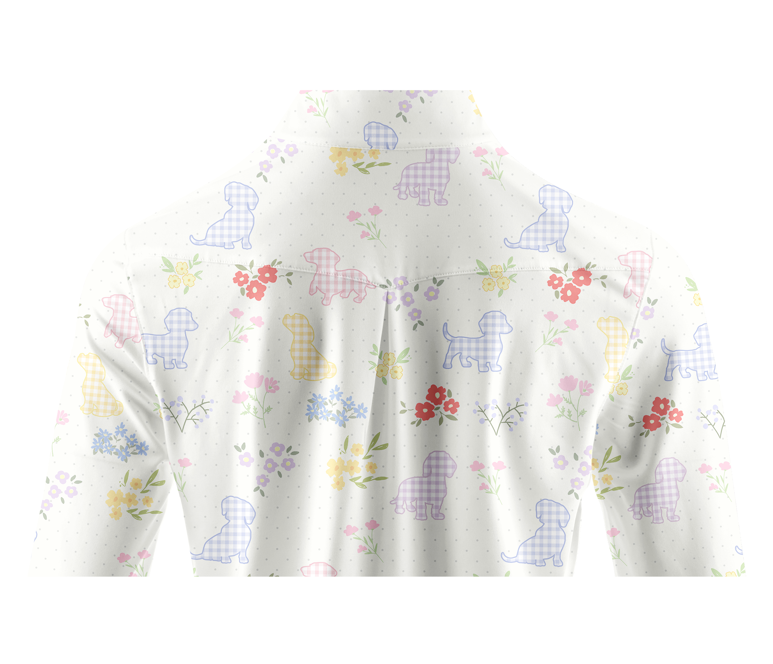 Cherryswing Women's Plaid Puppy and Floral Ditsy Long Sleeve Golf Shirt