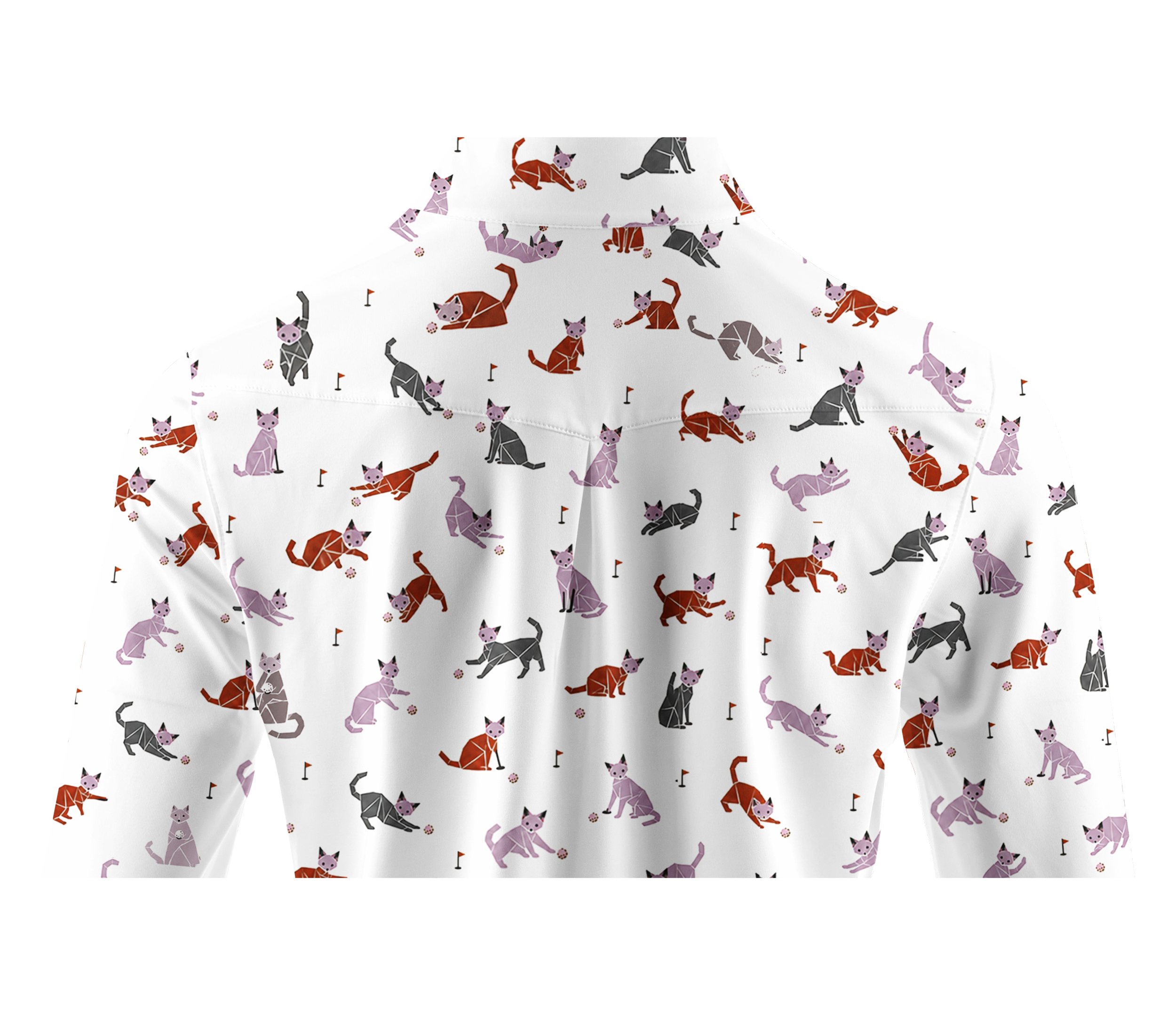 Cherryswing Women's Playful Cat Pattern Long Sleeve Golf Shirt
