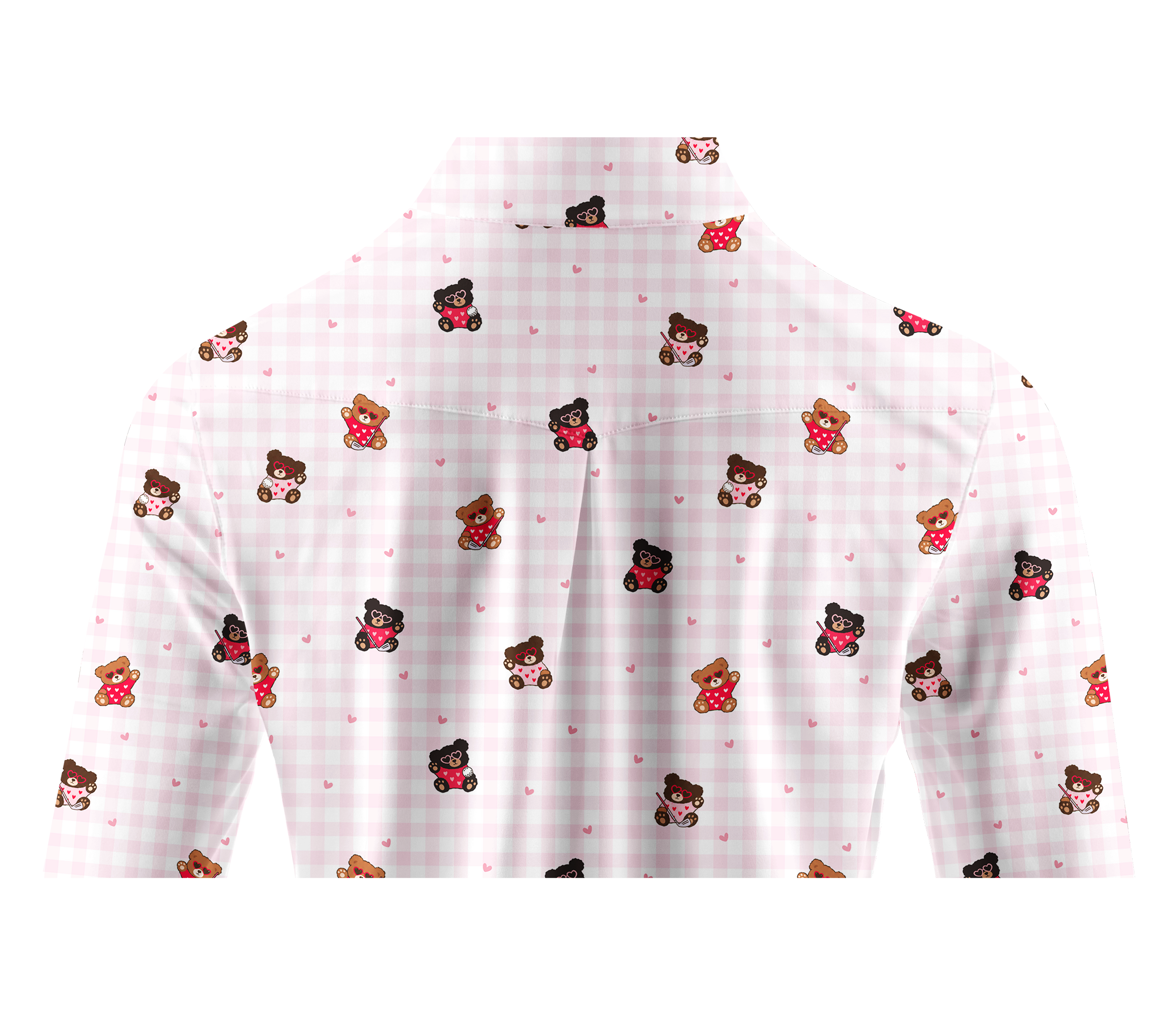 Cherryswing Women's Plaid Bear and Heart Pattern Long Sleeve Golf Shirt