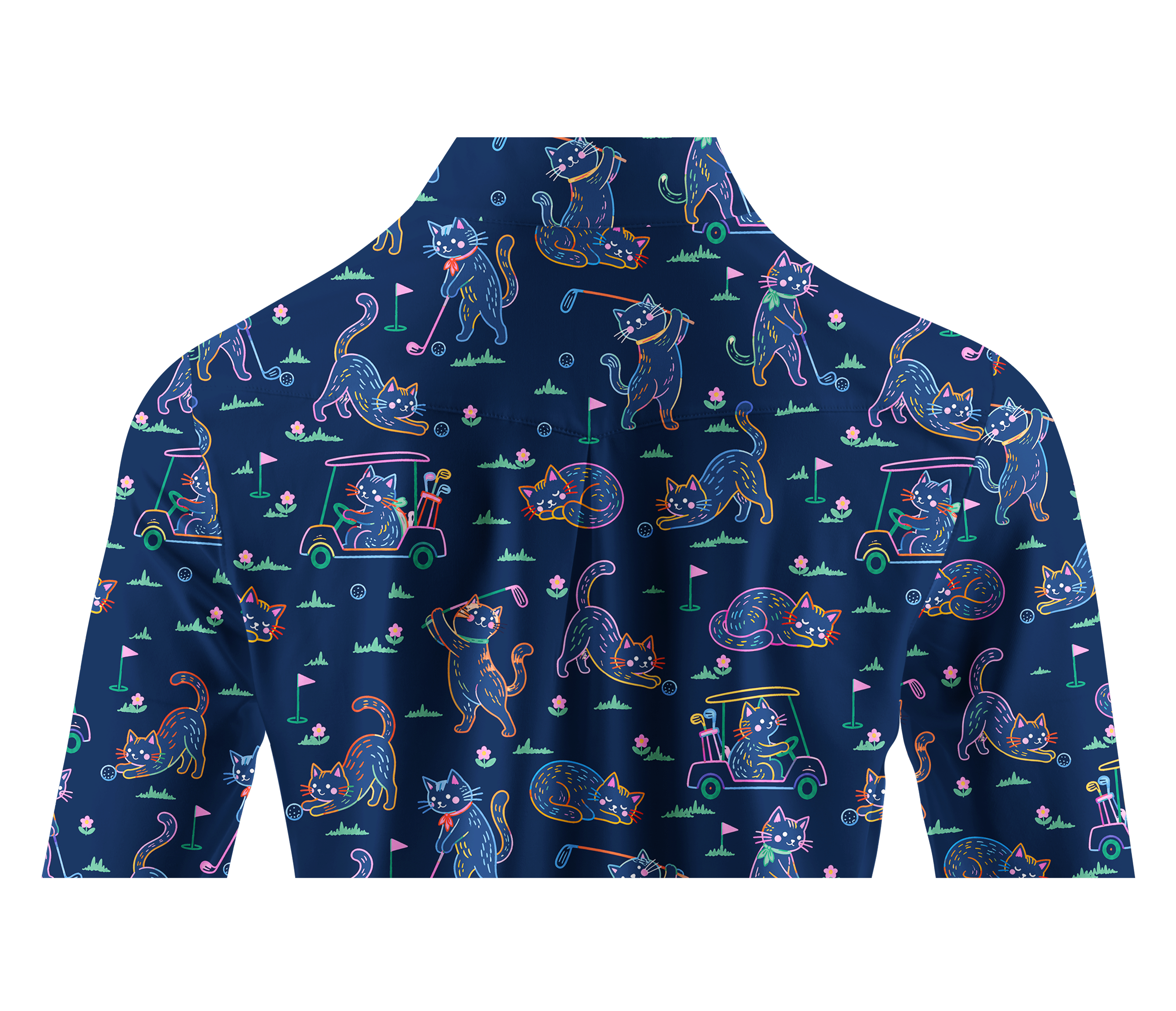 Cherryswing Women's Neon Cat Golf Theme Pattern Long Sleeve Golf Shirt