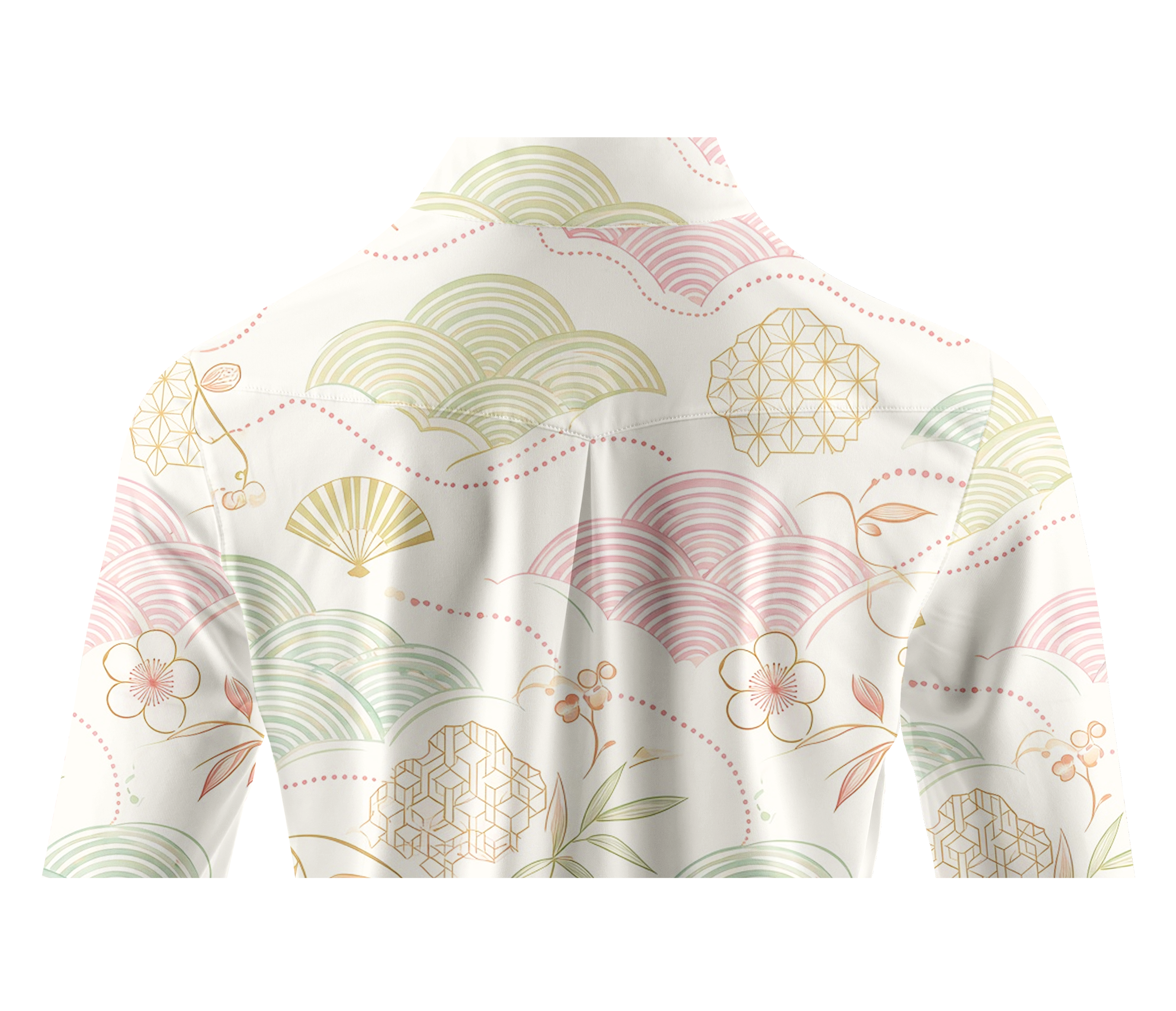Cherryswing Women's Oriental Geometric Fan Long Sleeve Golf Shirt
