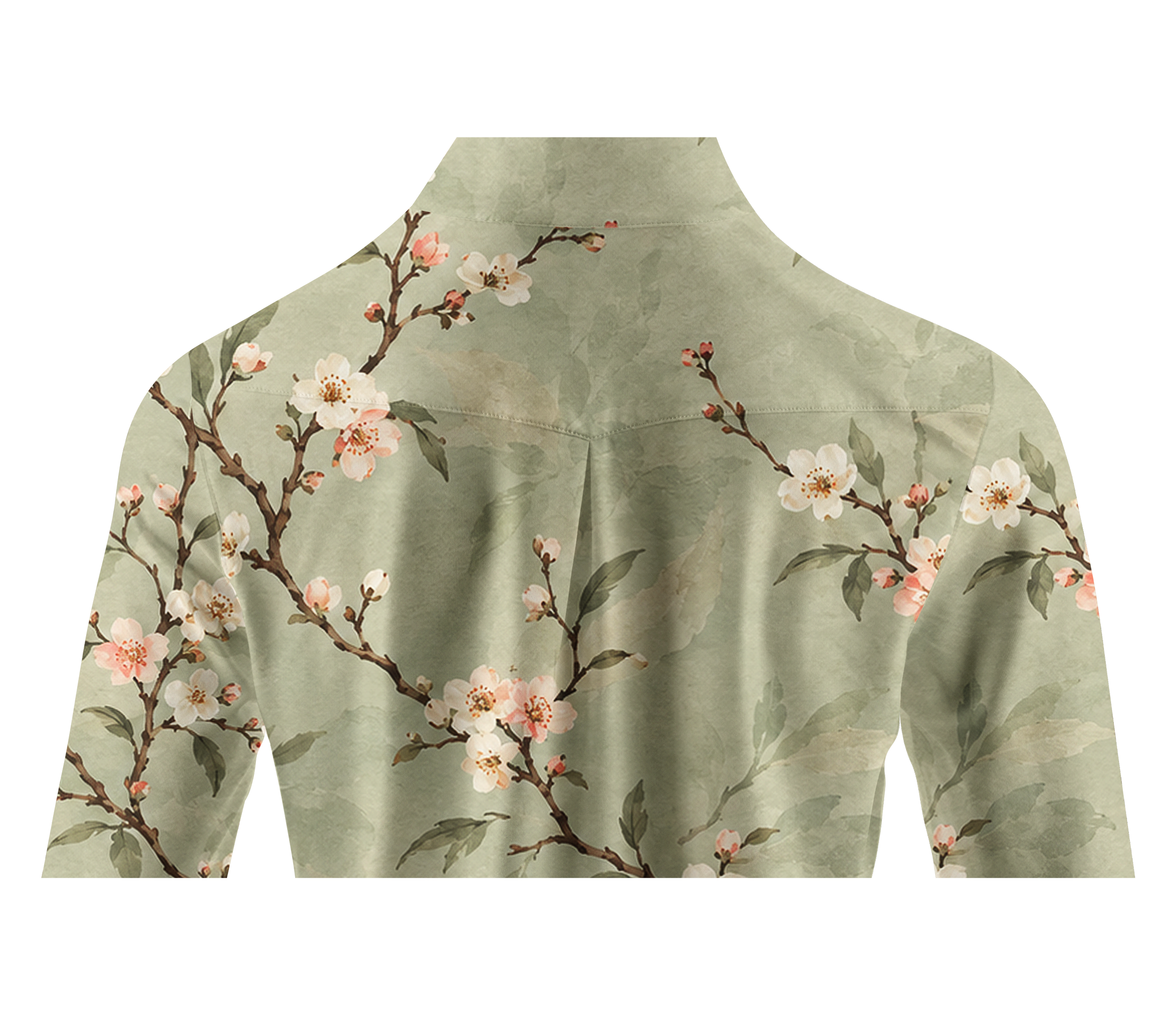 Cherryswing Women's Ink Wash Apricot Blossom Branch Pattern Long Sleeve Golf Shirt