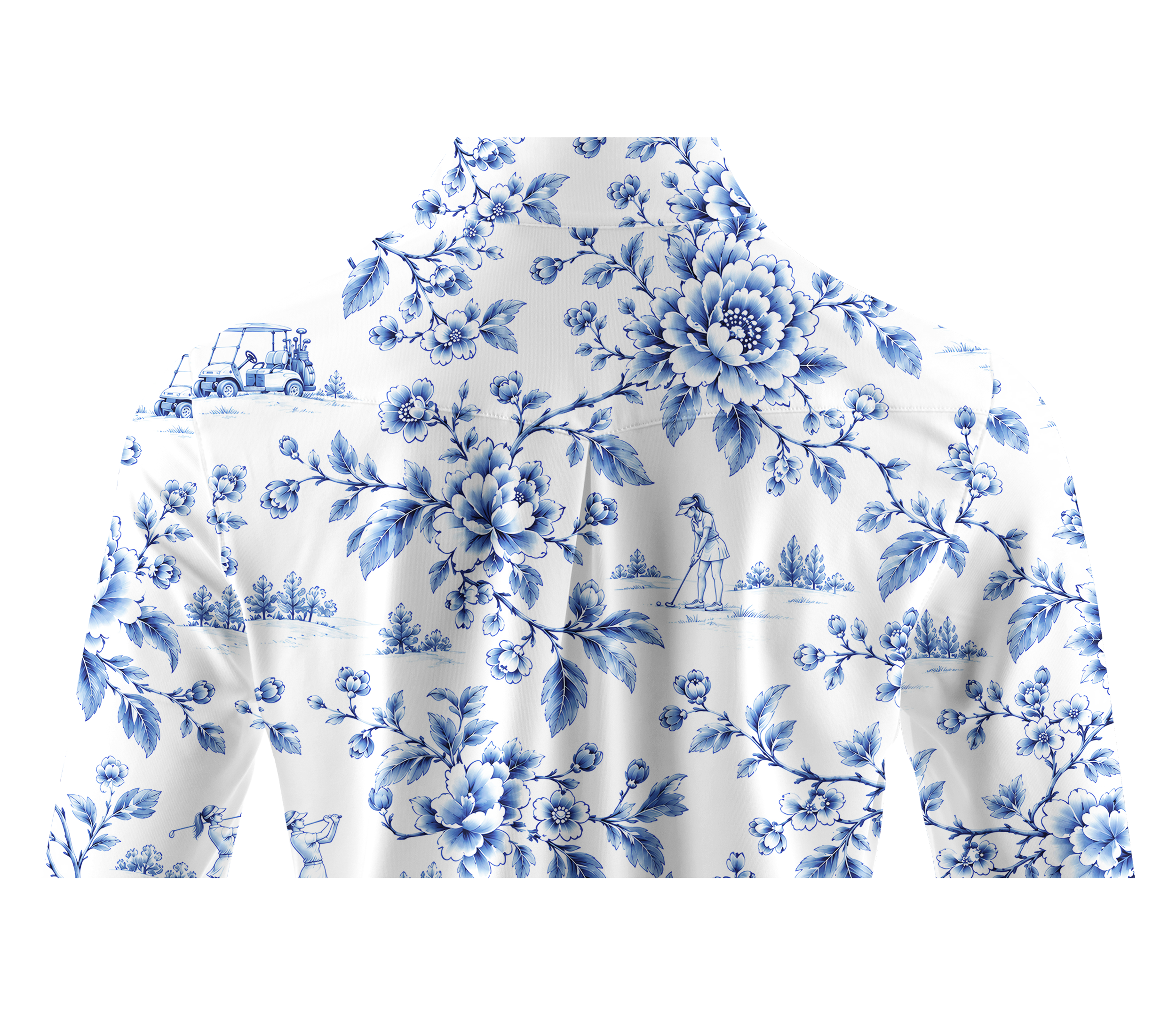 Cherryswing Women's Blue and White Pastoral Golf Style Long Sleeve Shirt