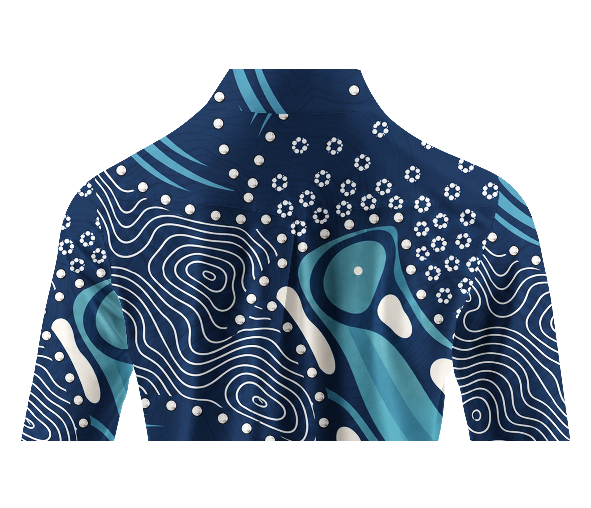 Cherryswing Women's Deep Sea Contour Abstract Print Long Sleeve Golf Shirt