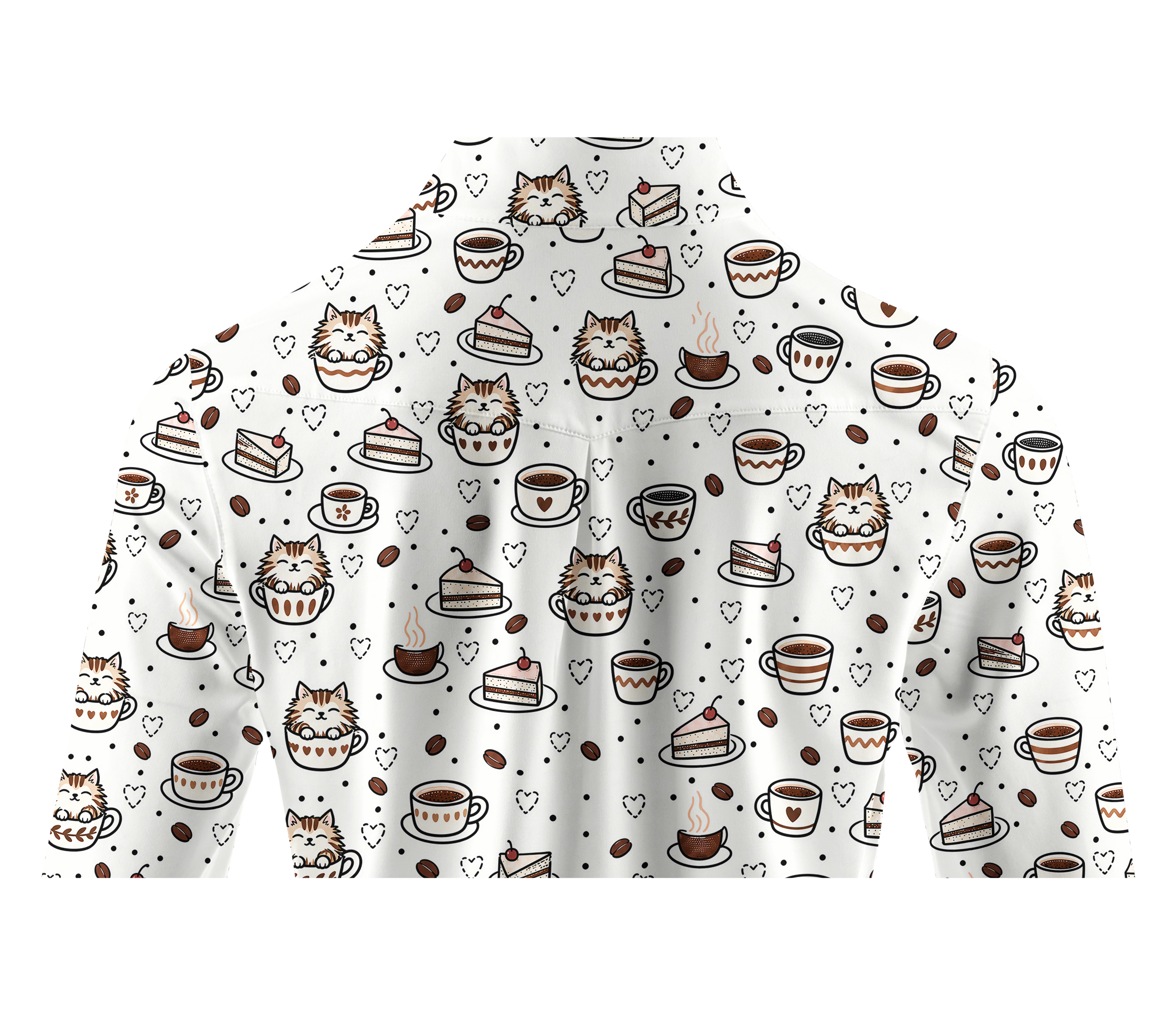 Cherryswing Women's Cute Cat and Coffee Print Long Sleeve Golf Shirt