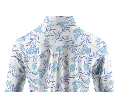 Cherryswing Women's Blue Floral Long Sleeve Polo Shirt