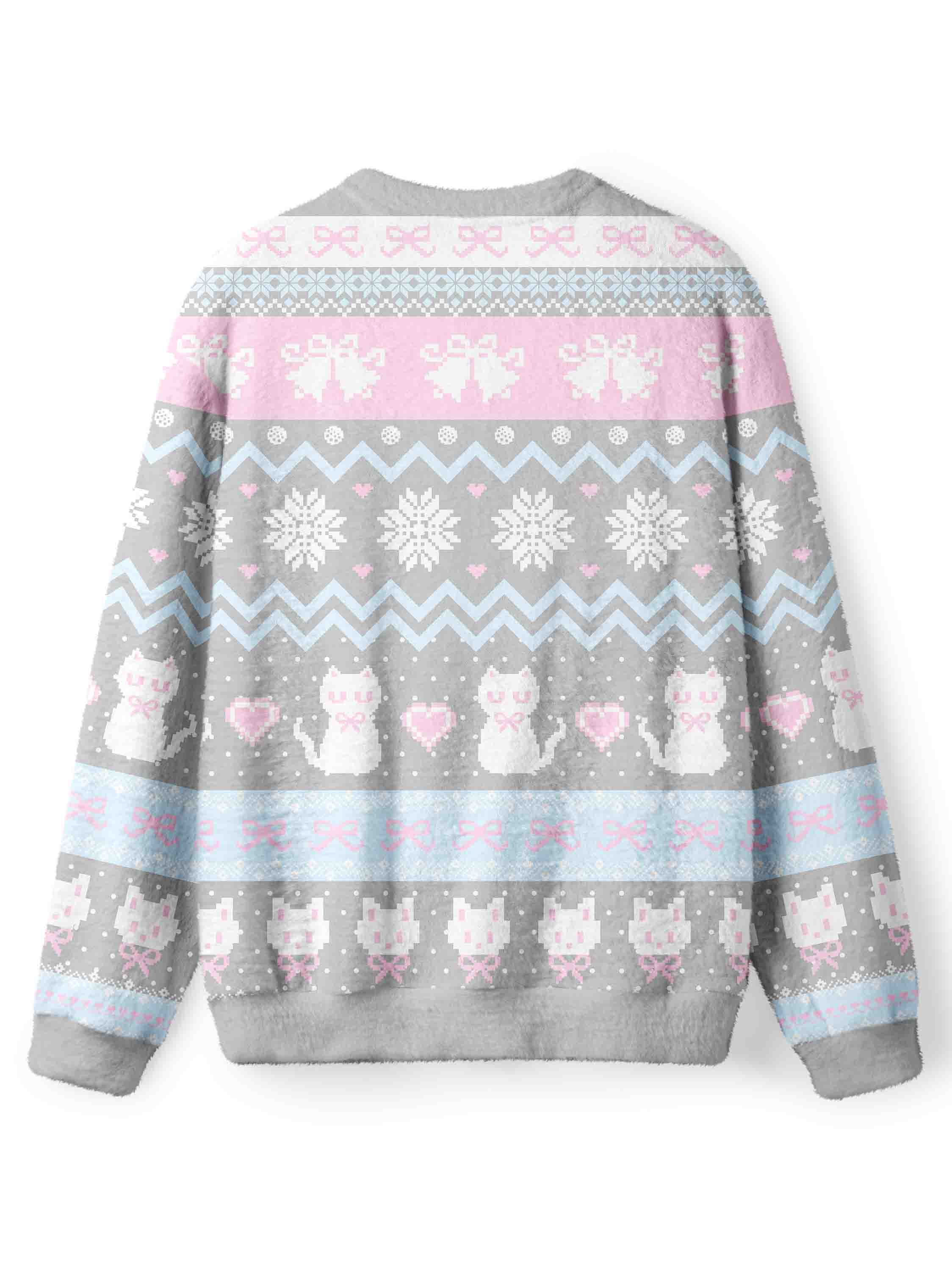Cherryswing Women's Pixel Cat and Snowflake Nordic Fuzzy Crew Neck Sweater