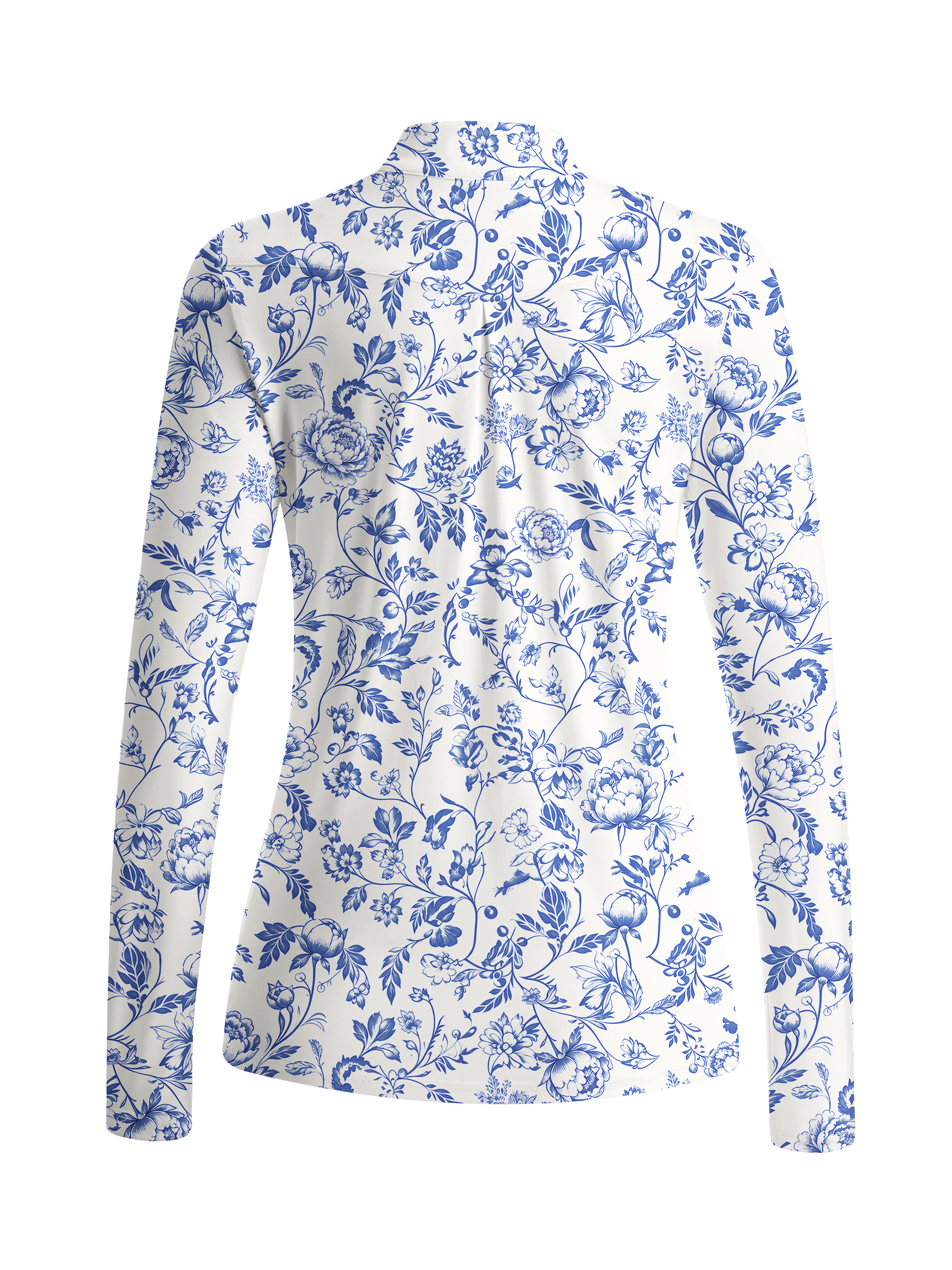 Cherryswing Women's Porcelain Peony Pattern Long Sleeve Golf Shirt