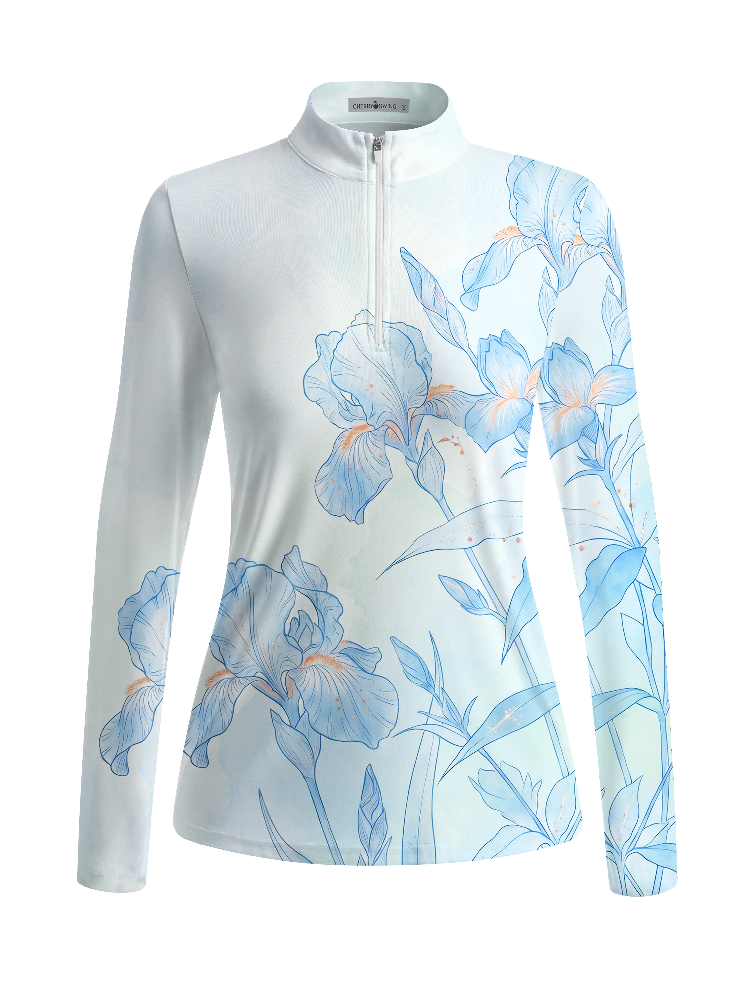Cherryswing Women's Watercolor Iris Gradient Long Sleeve Golf Shirt