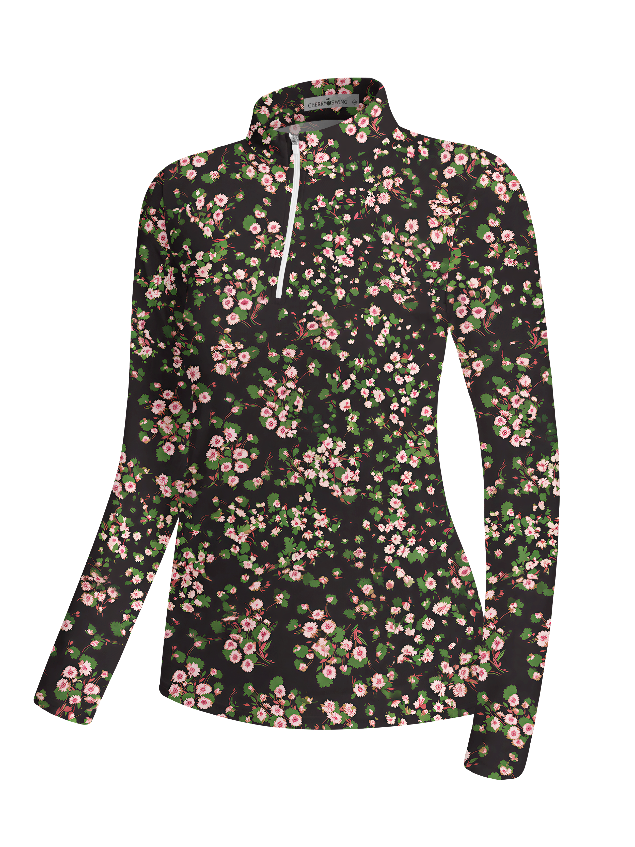 Cherryswing Women's Floral Meadow Print Long Sleeve Golf Shirt