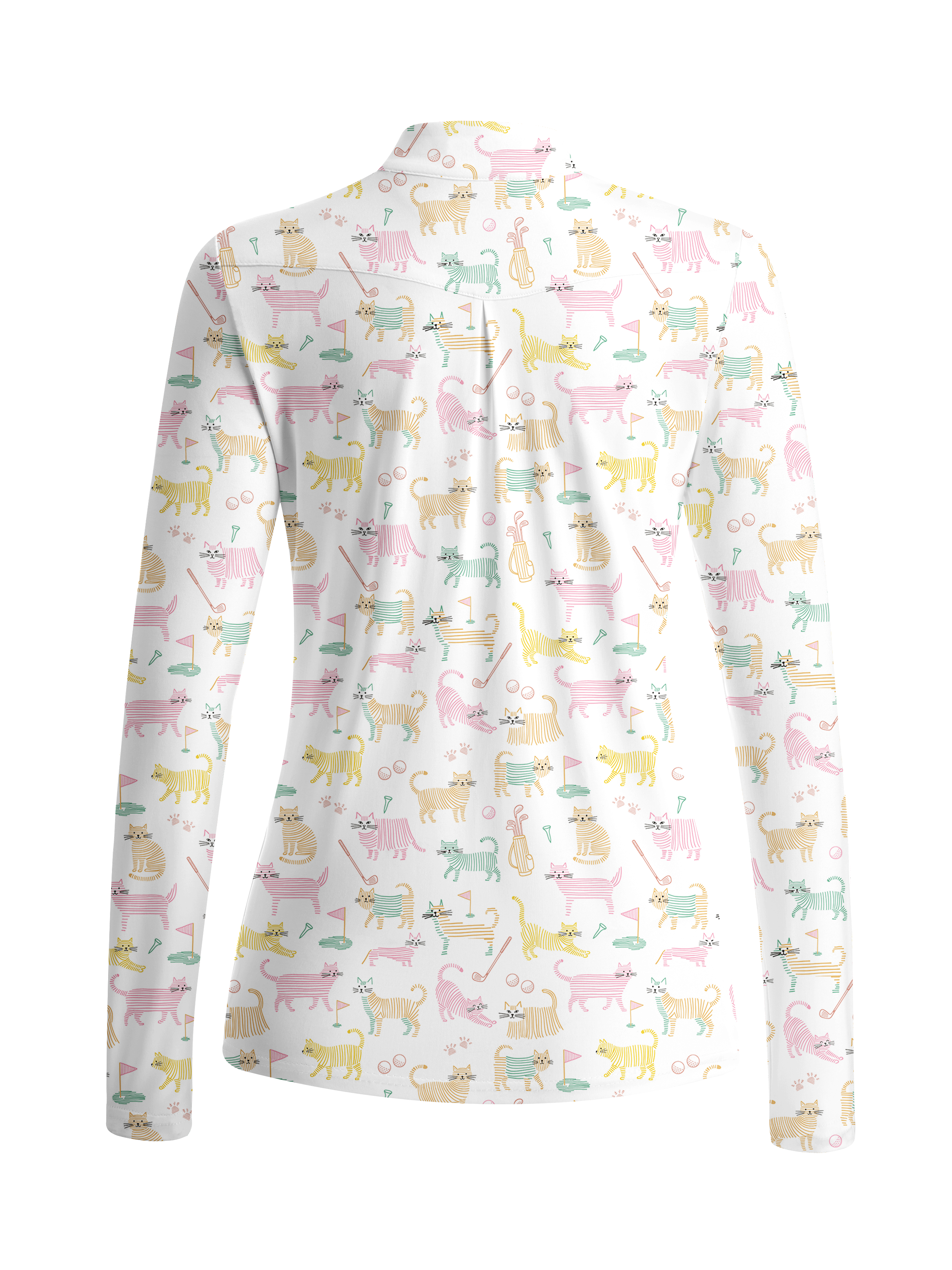 Cherryswing Women's Whimsical Golf Cat Line Art Long Sleeve Golf Shirt