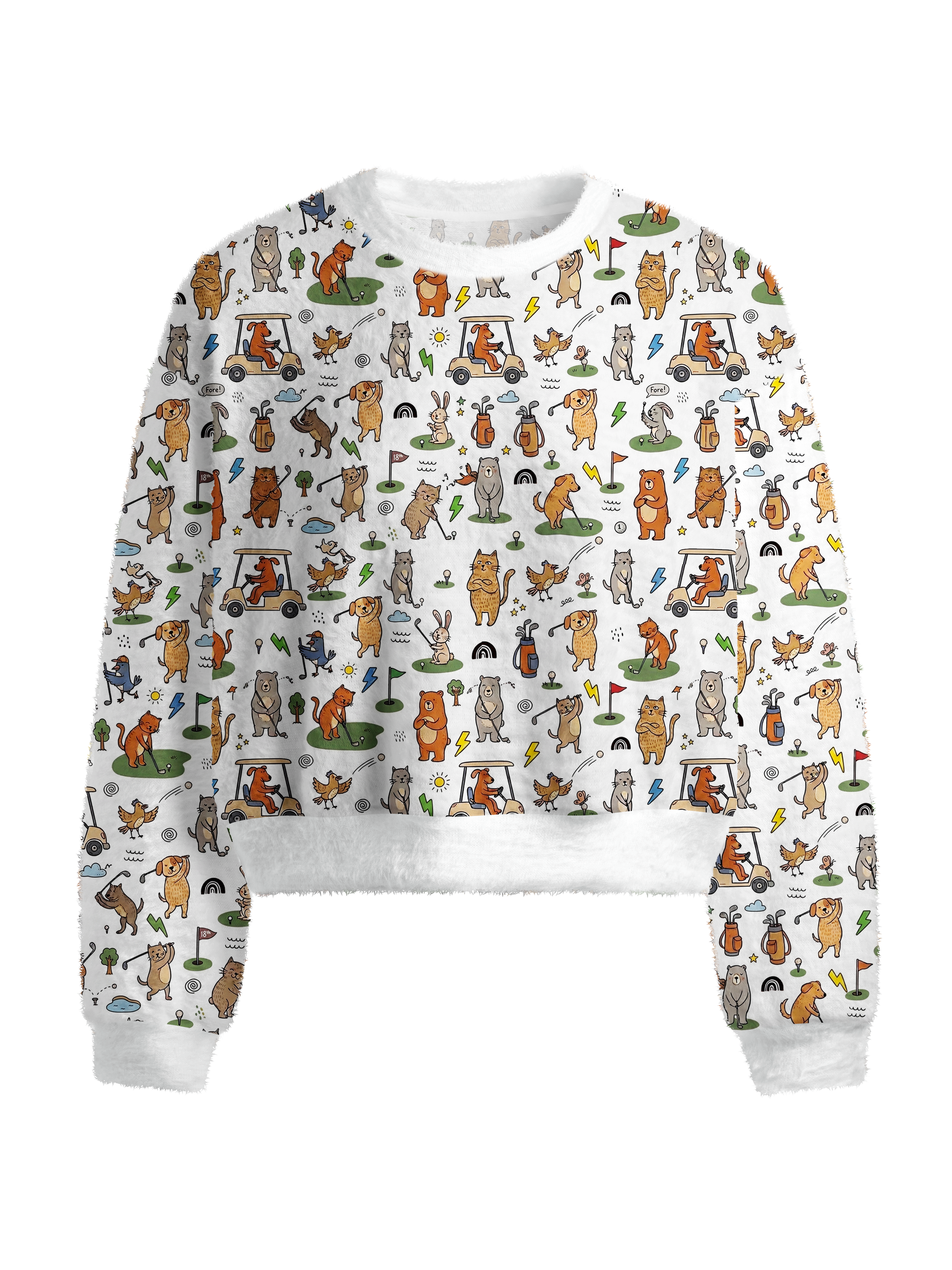Cherryswing Women's Playful Animal Golfers Fuzzy Knit Golf Sweater