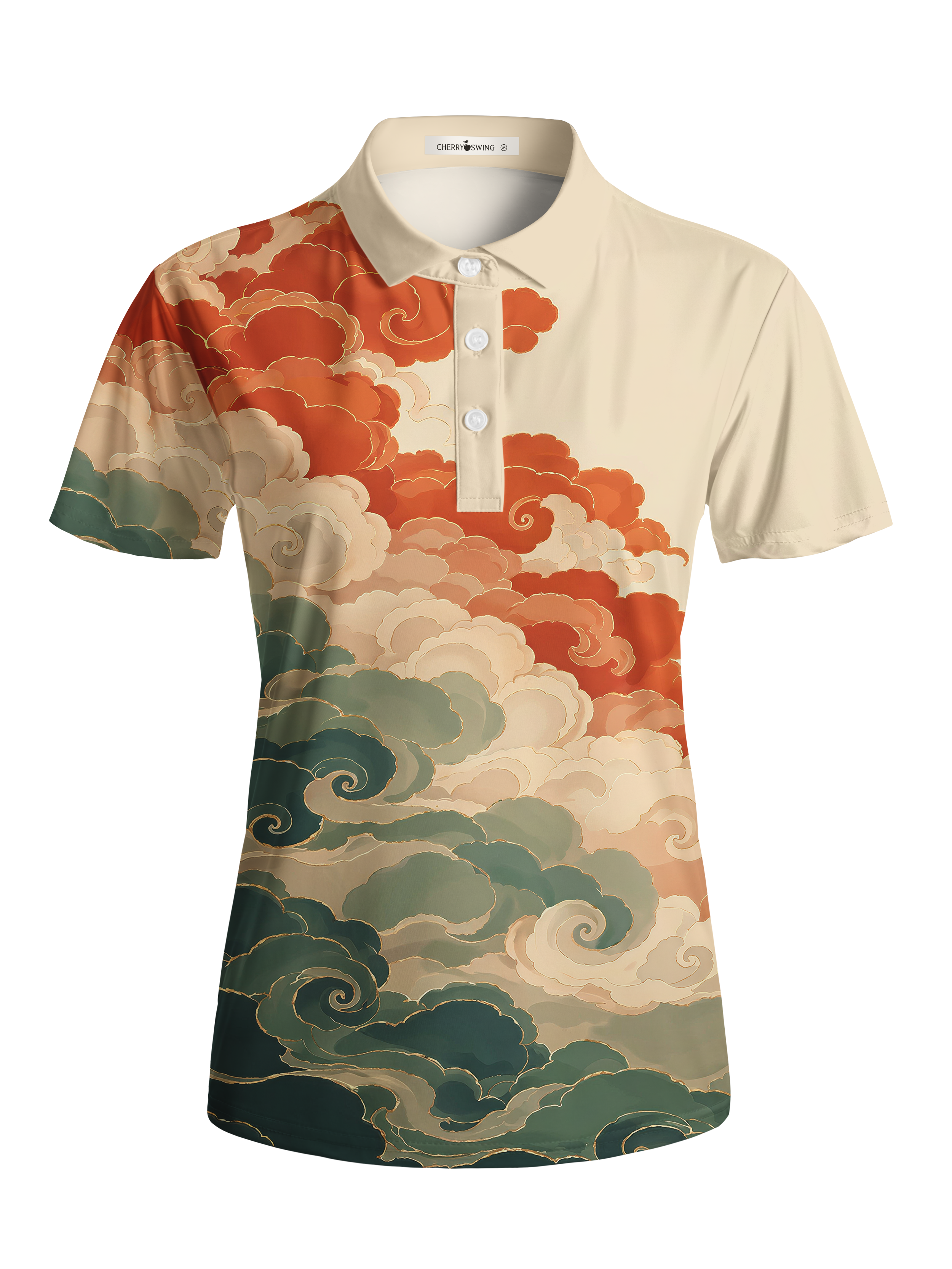 Cherryswing Women's Oriental Auspicious Cloud Short Sleeve Golf Shirt
