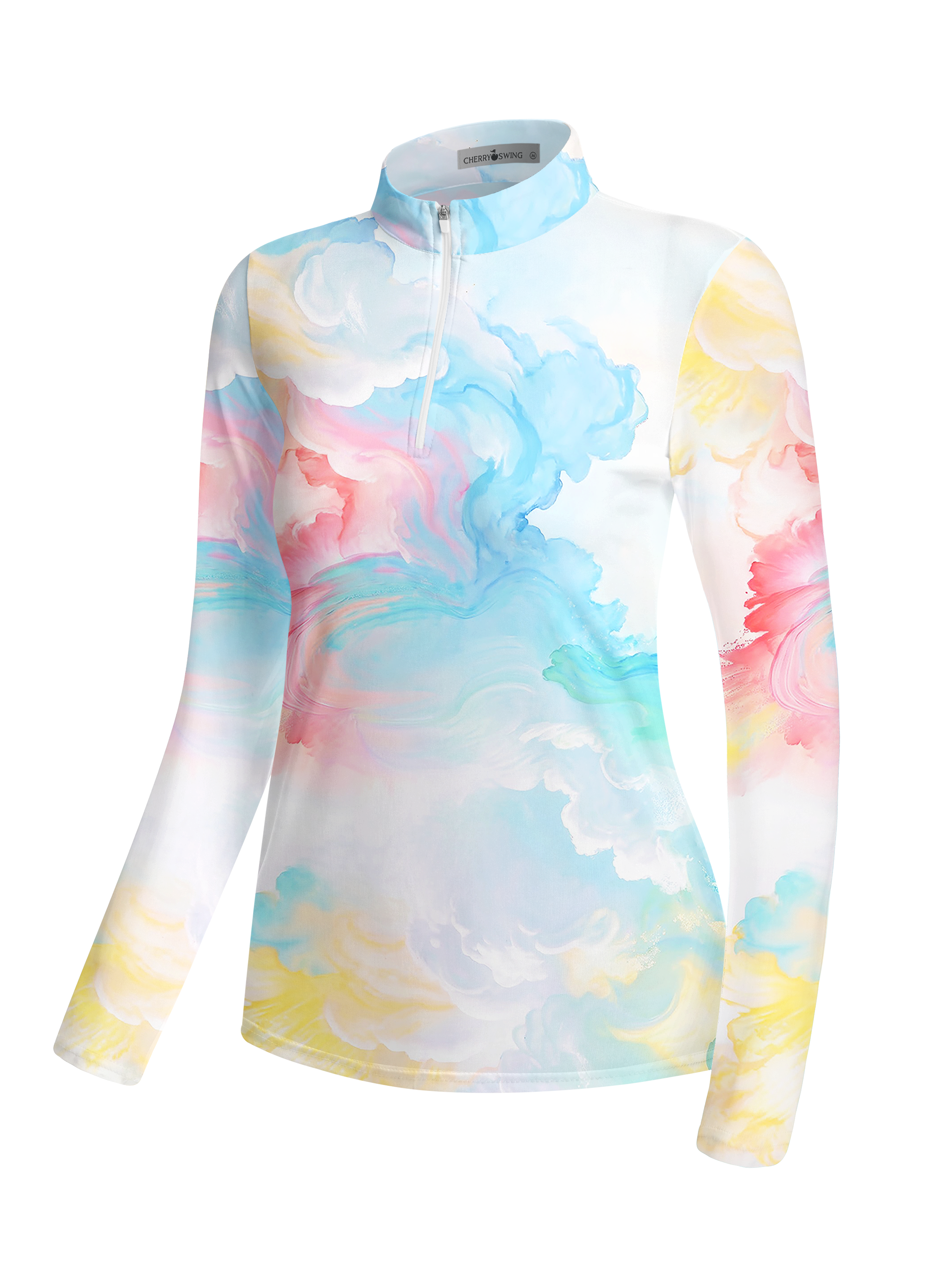 Cherryswing Women's Dreamy Watercolor Cloud Pattern Long Sleeve Golf Shirt