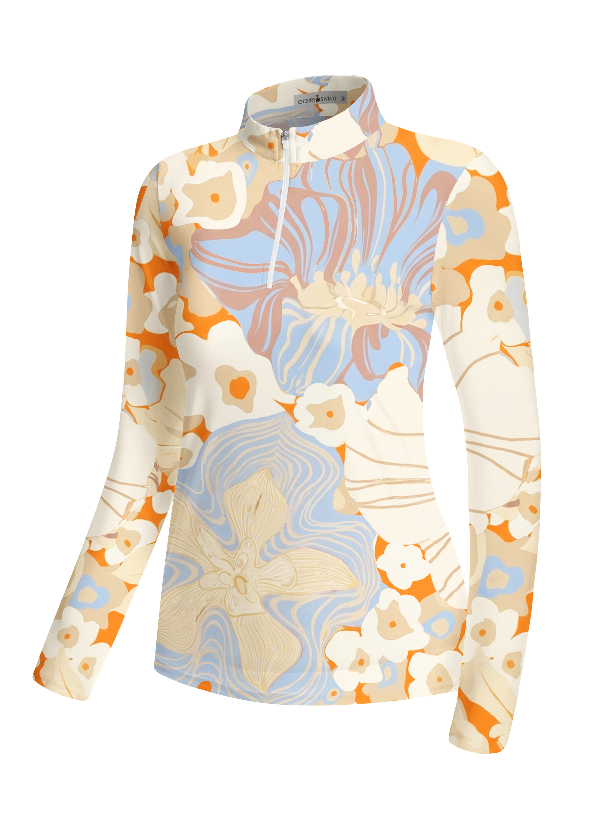 Cherryswing Women's Sunset Floral Abstract Long Sleeve Golf Shirt