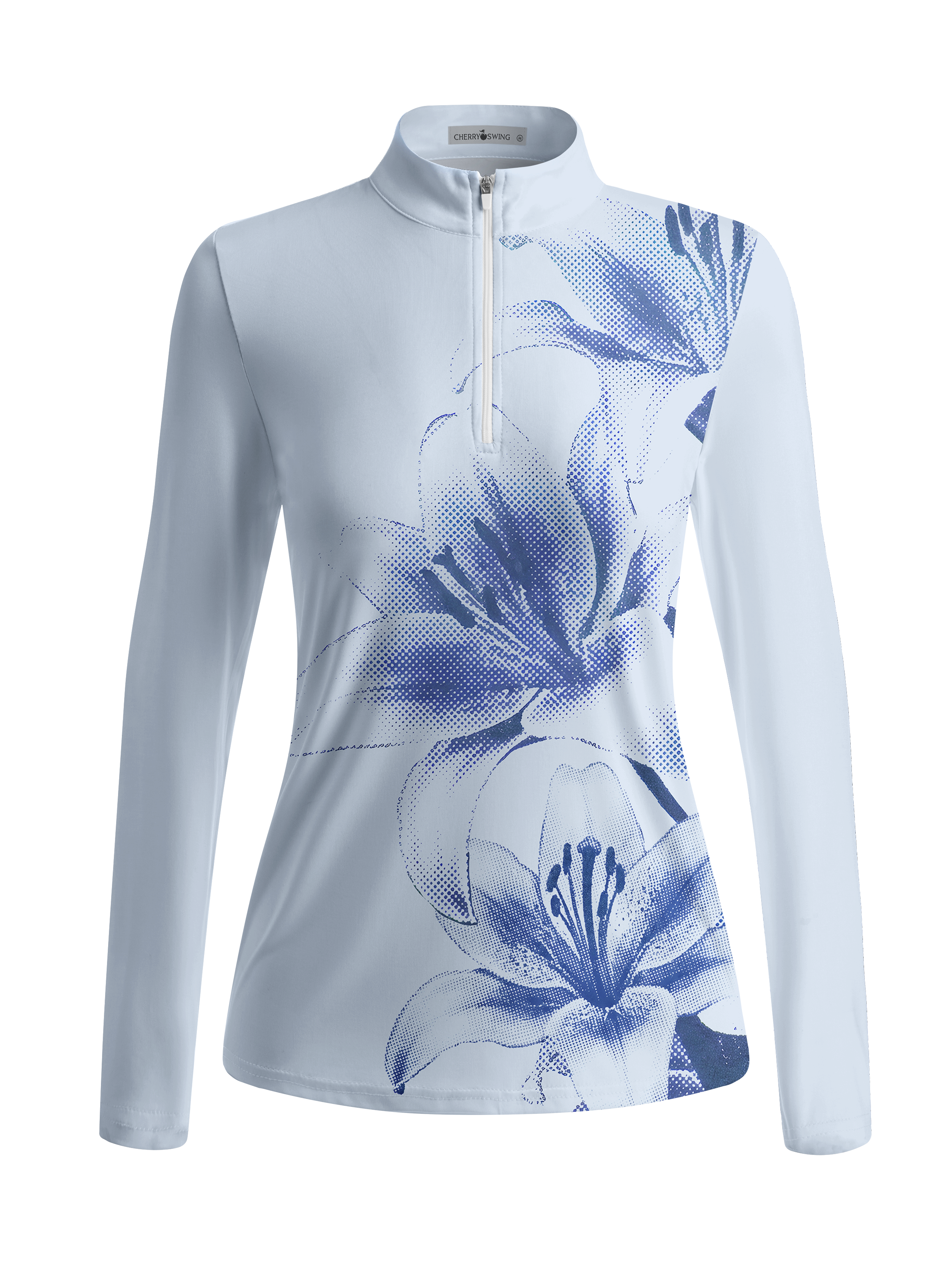 Cherryswing Women's Gradient Color FlowersLong Sleeve Golf Polo