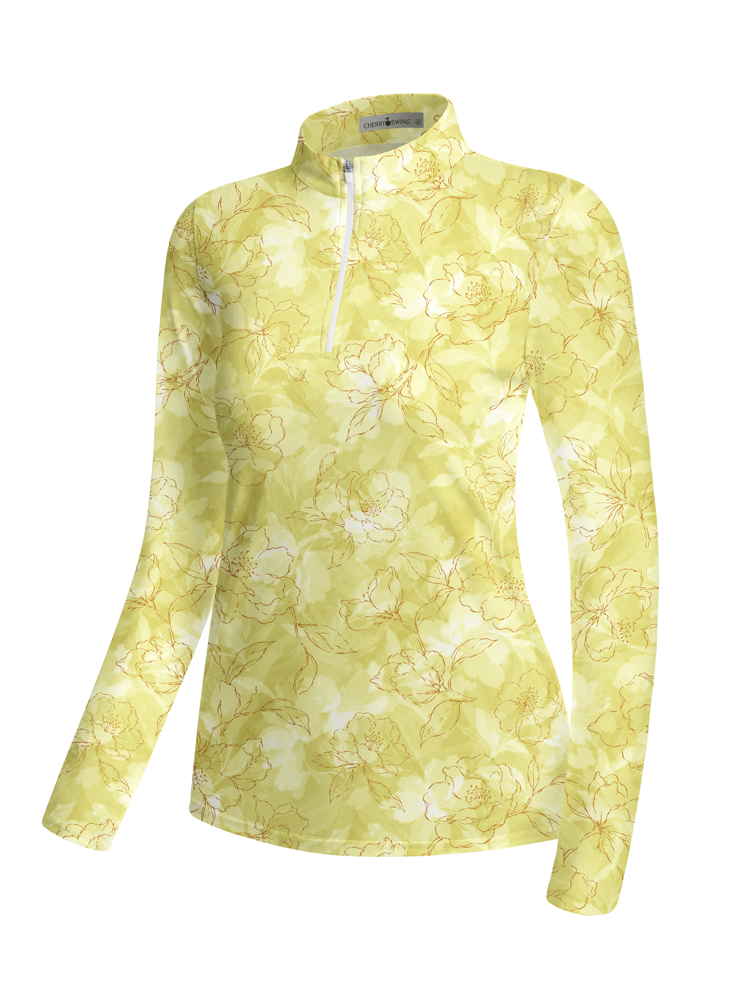 Cherryswing Women's Botanical Floral Pattern Long Sleeve Golf Shirt