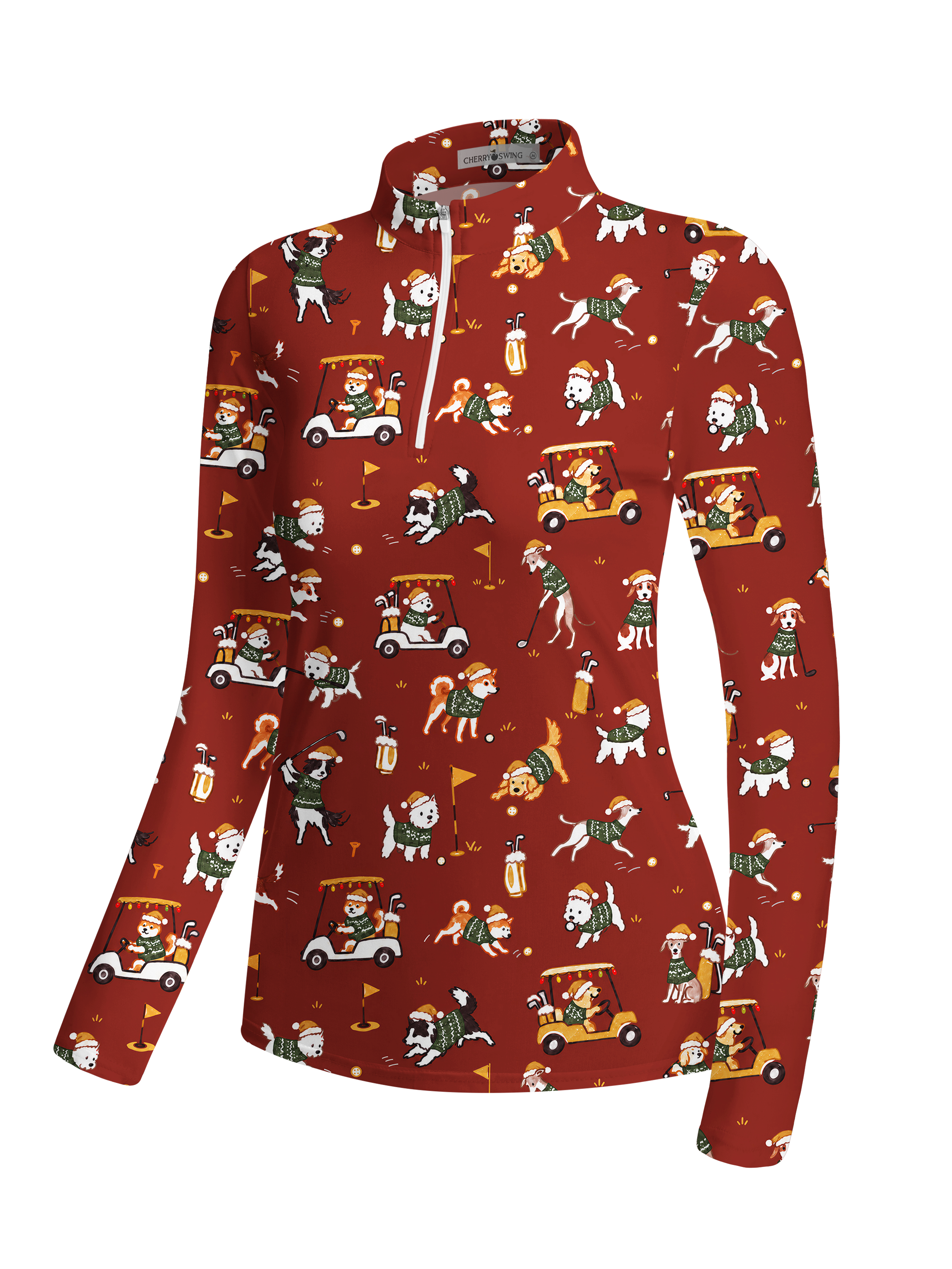 Cherryswing Women's Festive Pet Golf Print Long Sleeve Shirt